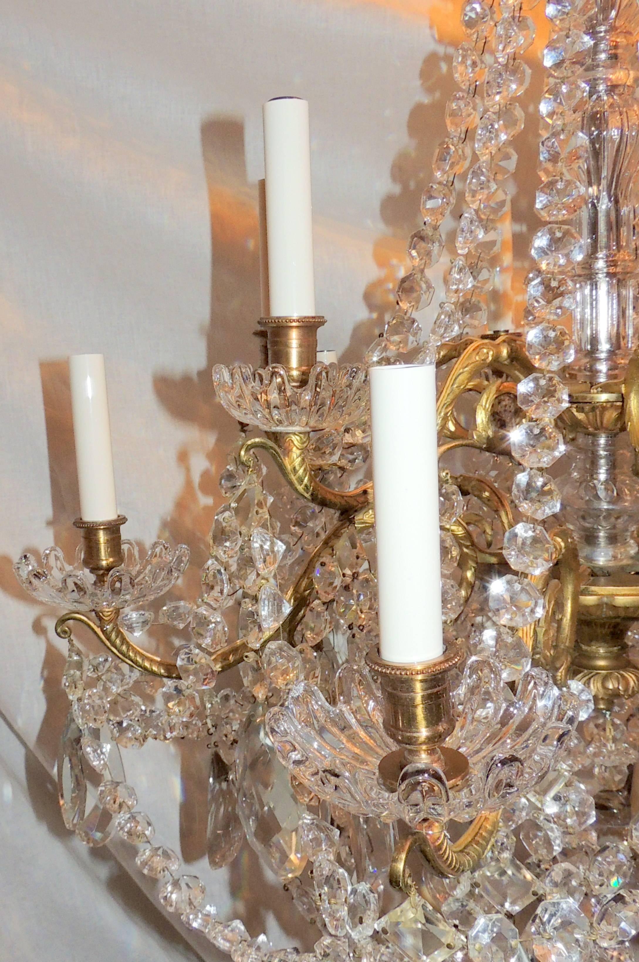 Gilt Wonderful French Baccarat Bronze and Crystal Twelve-Light Cascading Chandelier