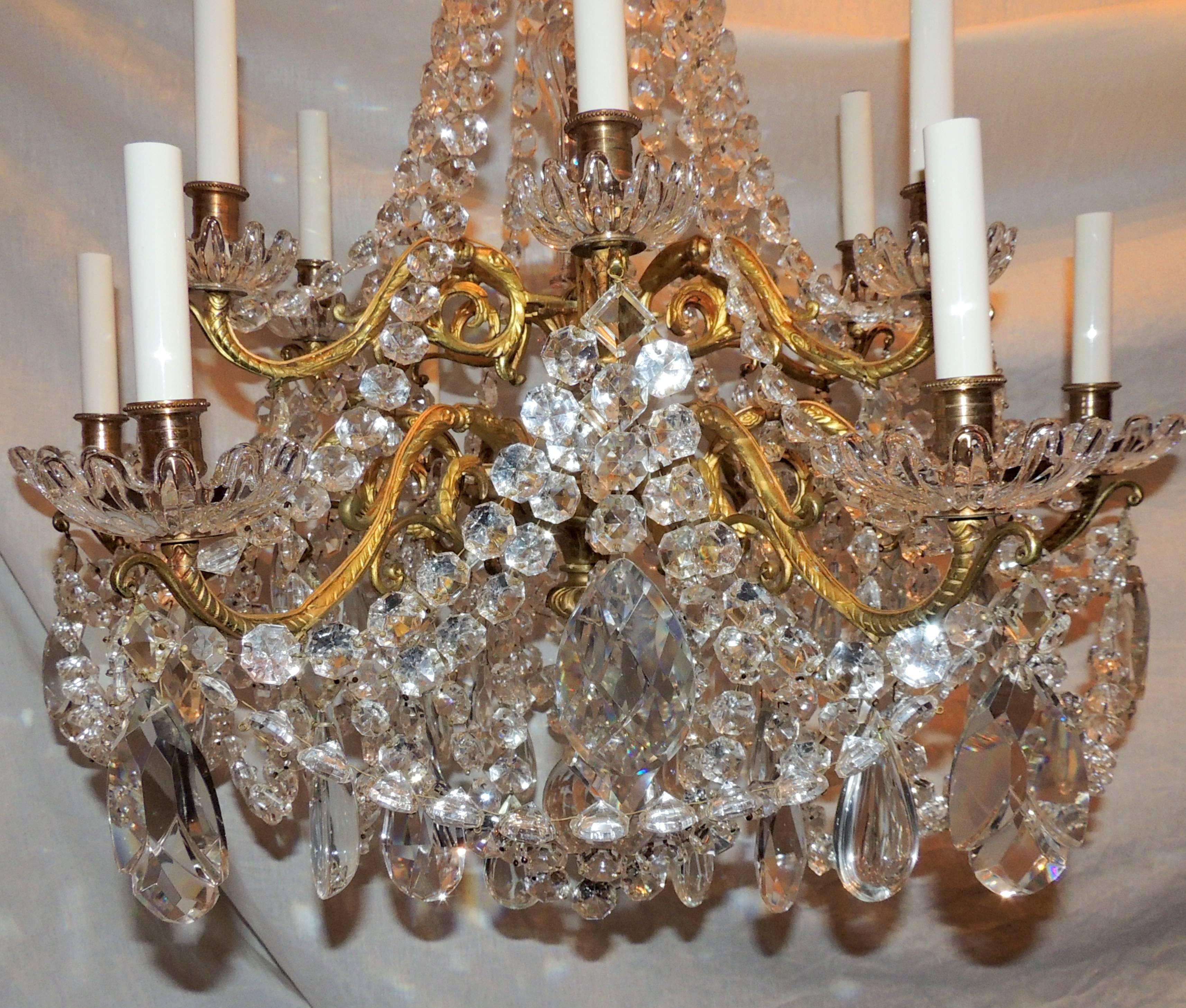 Wonderful French Baccarat Bronze and Crystal Twelve-Light Cascading Chandelier In Good Condition In Roslyn, NY