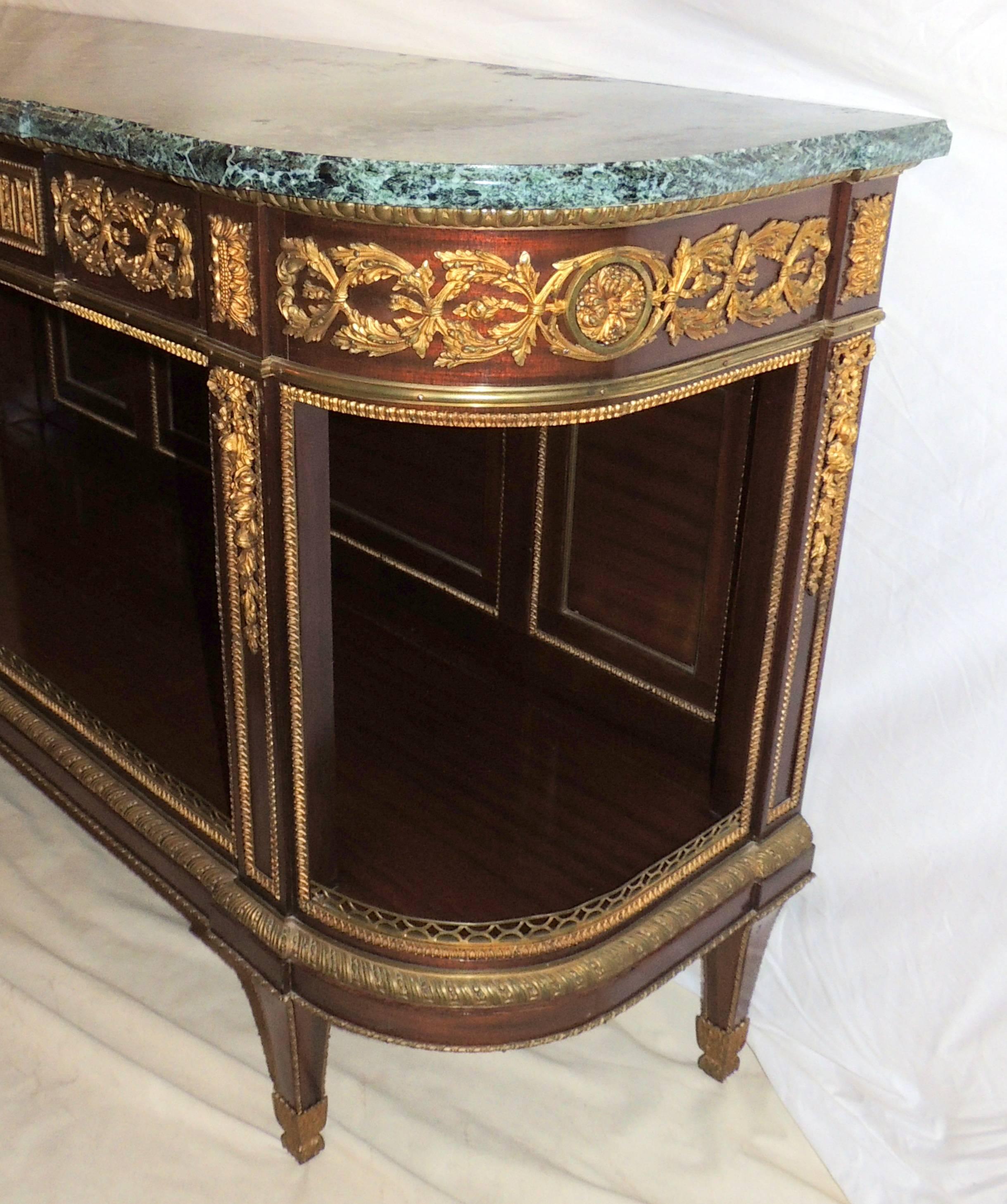 Mid-20th Century Fine French Ormolu Bronze-Mounted Marble-Top Dessert Demilune Console Sideboard