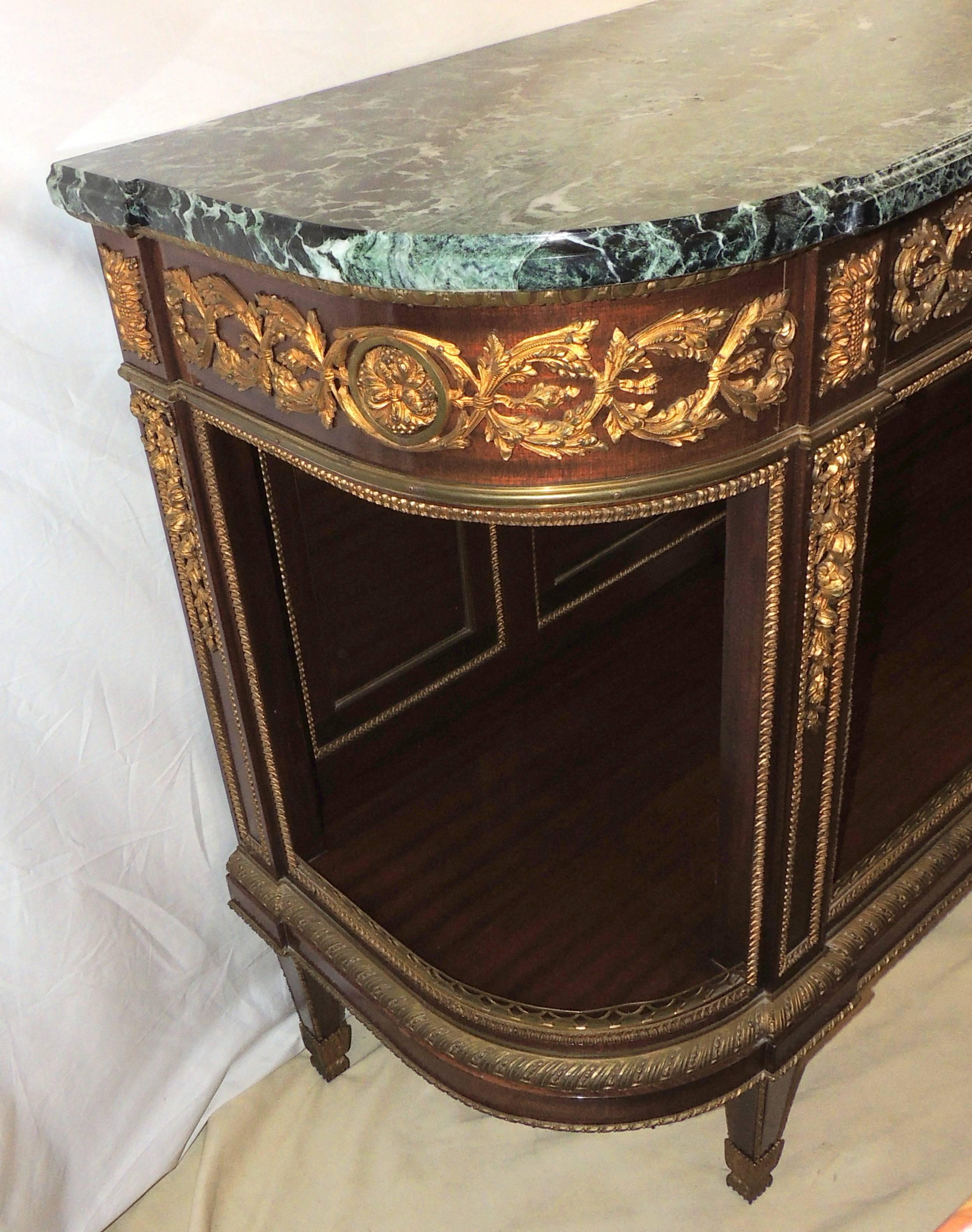 Gilt Fine French Ormolu Bronze-Mounted Marble-Top Dessert Demilune Console Sideboard