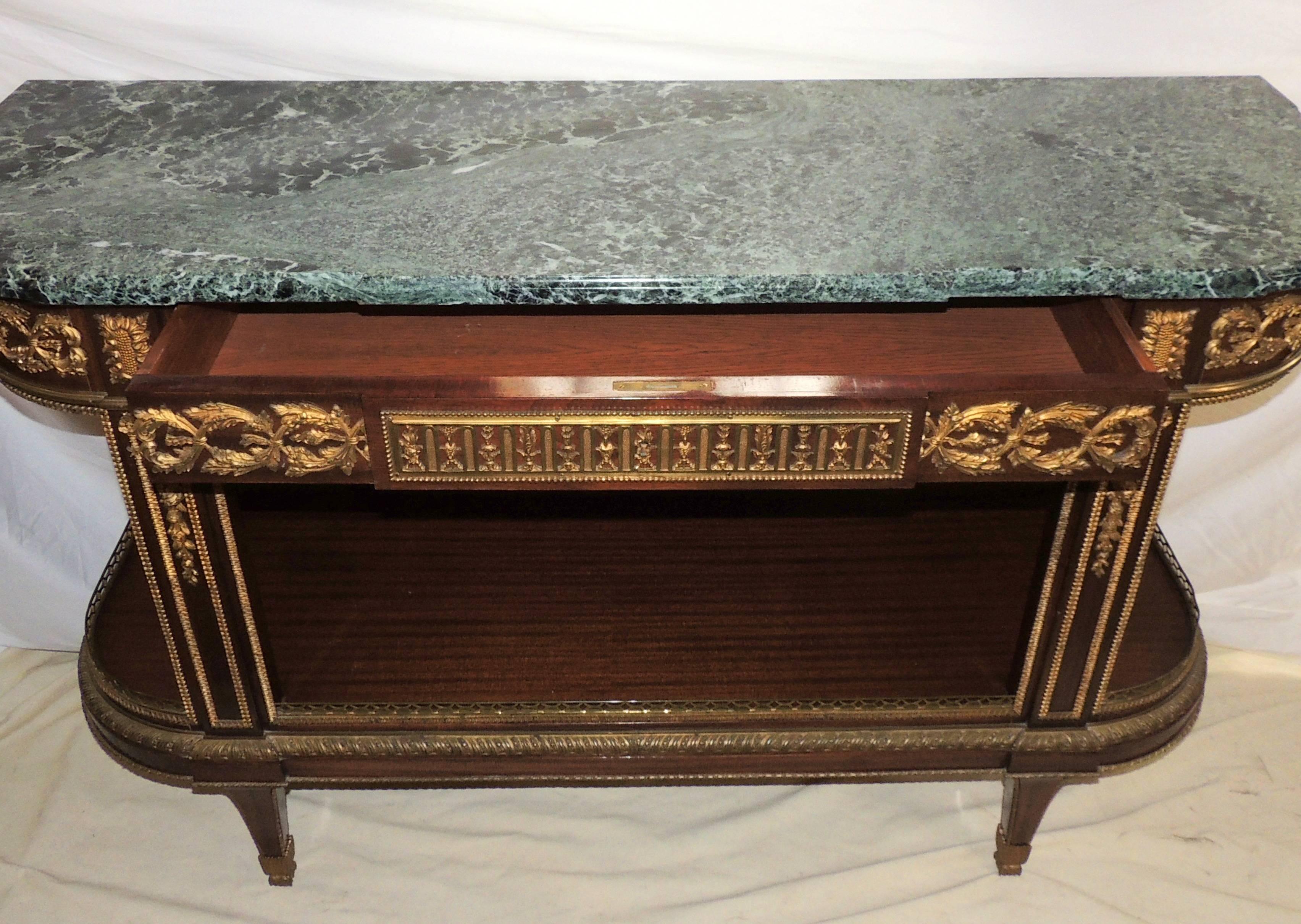 Fine French Ormolu Bronze-Mounted Marble-Top Dessert Demilune Console Sideboard 1