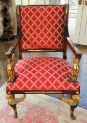 French Empire Parlour Set of Five-Piece Ormolu Bronze Armchairs Couch Settee