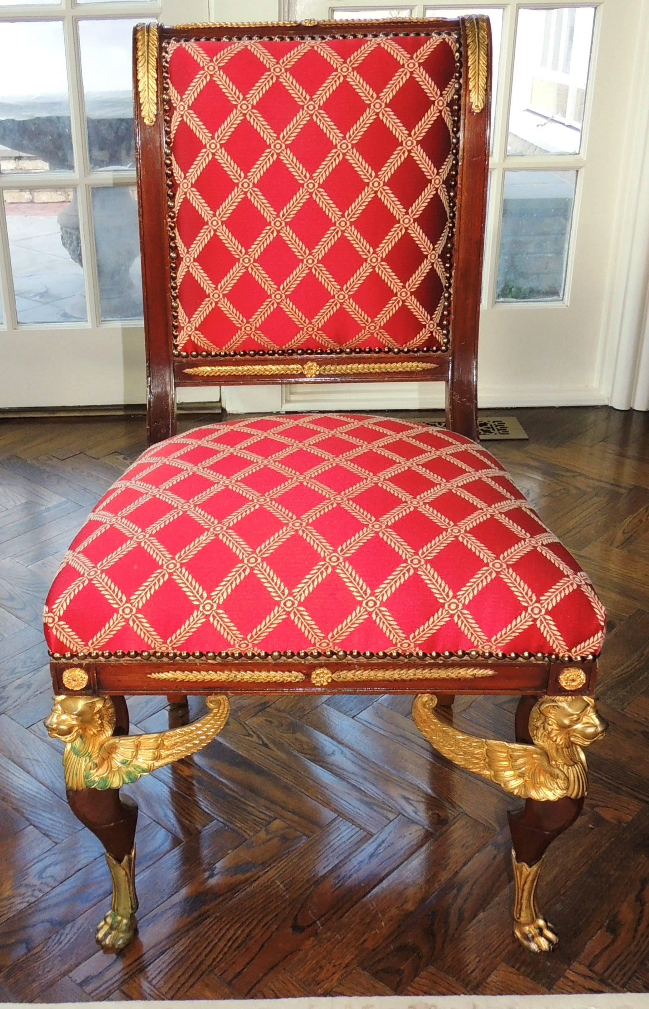 Early 20th Century French Empire Parlour Set of Five-Piece Ormolu Bronze Armchairs Couch Settee