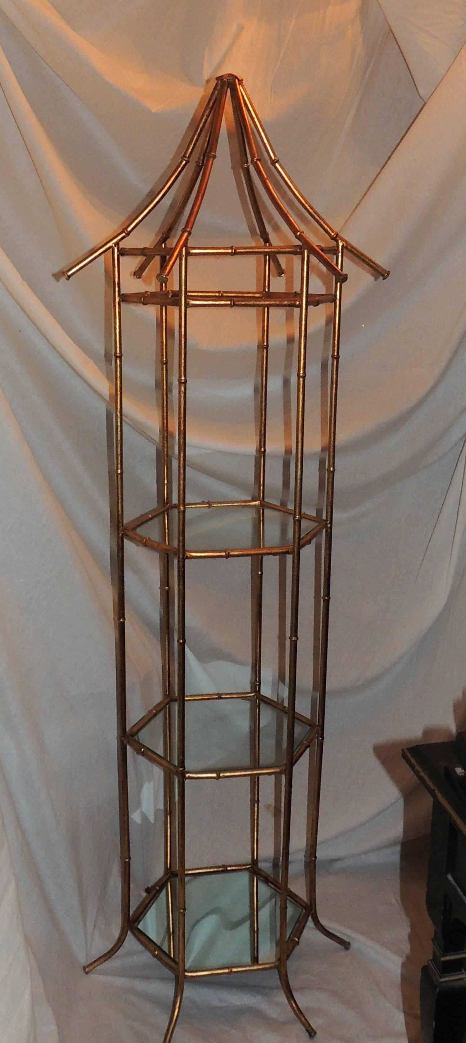 Wonderful Vintage Mid-Century Bagues Jansen Pagoda Tole Gilt Bamboo Etergere For Sale 2