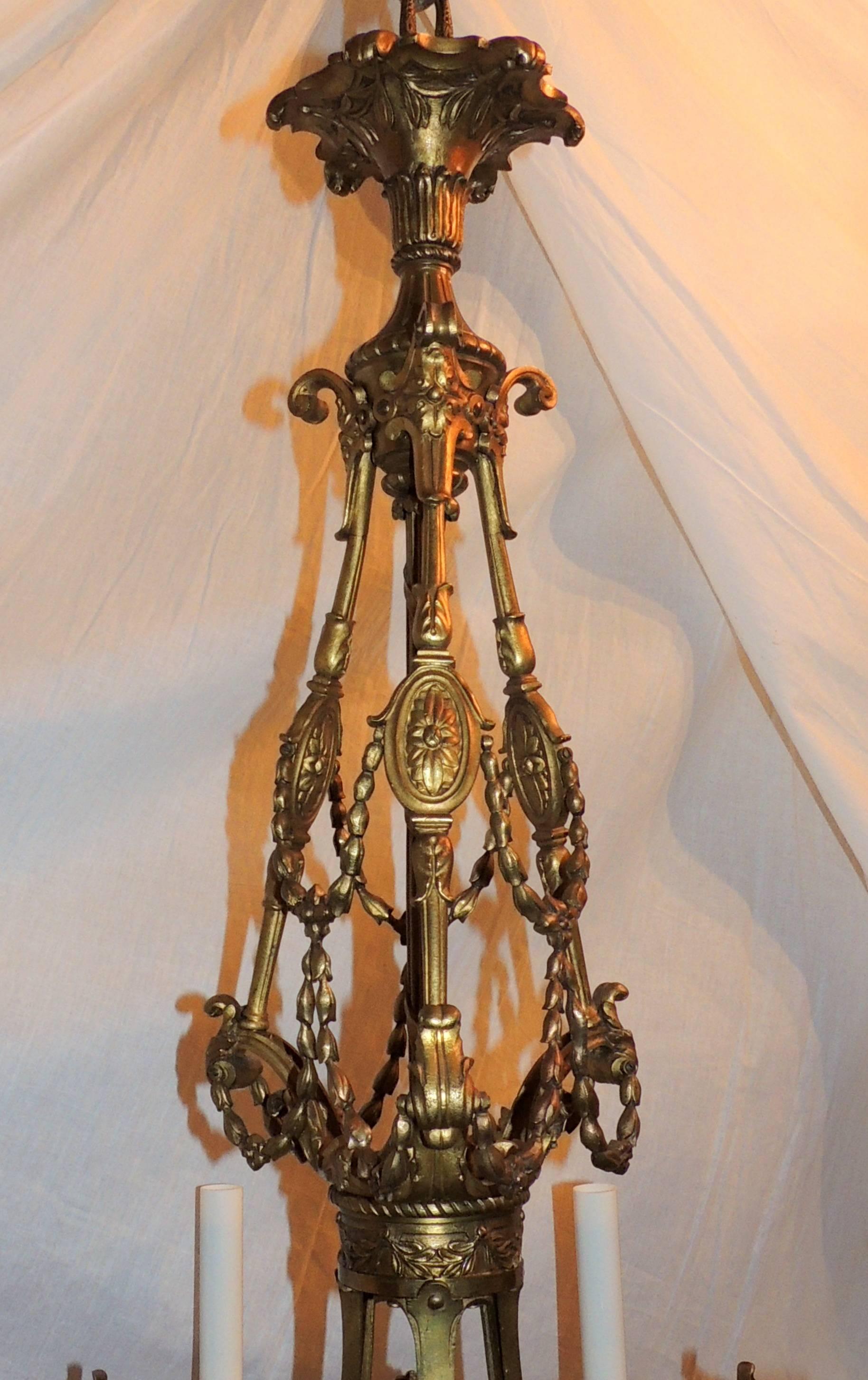 Etched Wonderful French Gilt Patina Bronze Wedgewood Plaque Crystal Chandelier Fixture