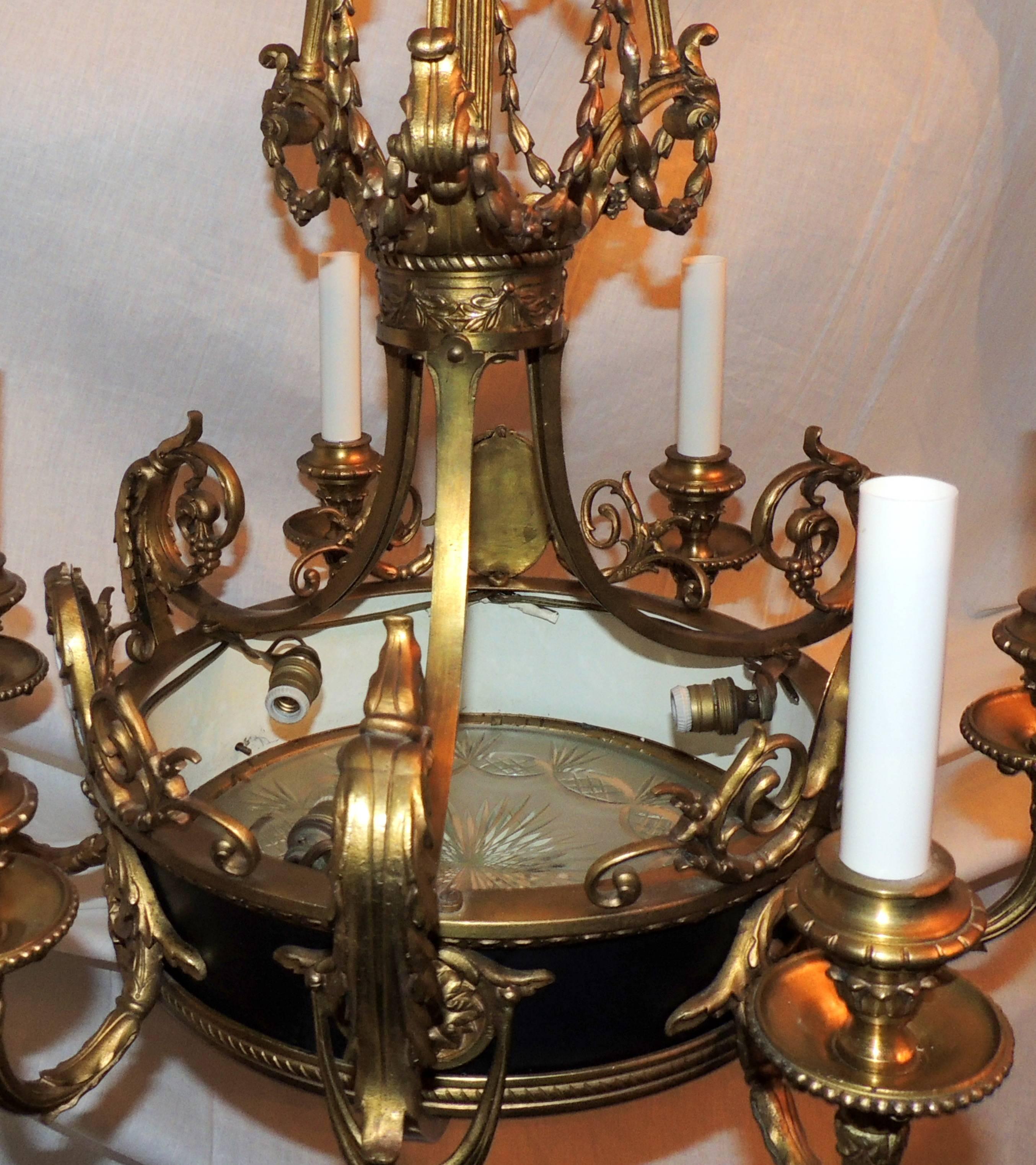 Wonderful French Gilt Patina Bronze Wedgewood Plaque Crystal Chandelier Fixture In Good Condition In Roslyn, NY