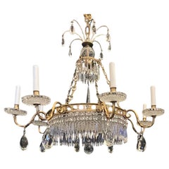 Wonderful French Bronze Regency Empire Crystal 12-Light Neoclassical Chandelier
