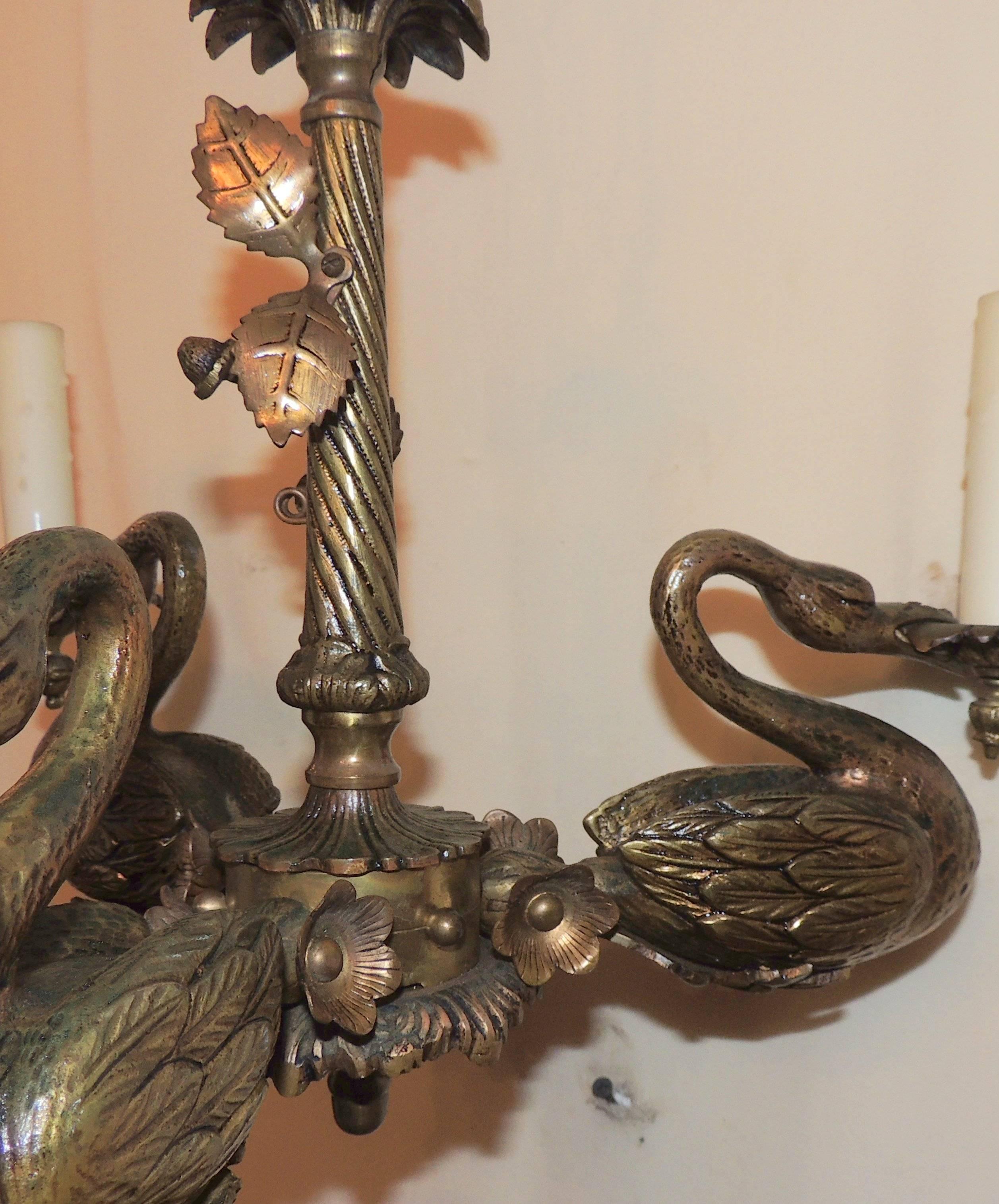 Wonderful French Empire Neoclassical Gilt Bronze Swan Regency Chandelier Fixture 1