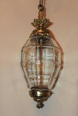 Wonderful Doré Bronze Beveled Glass Filigree Lantern Chandelier Pendent Fixture
