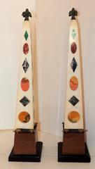 Pair of Italian Marble Specimen Inlay Obelisks Ormolu Bronze Turtles Base