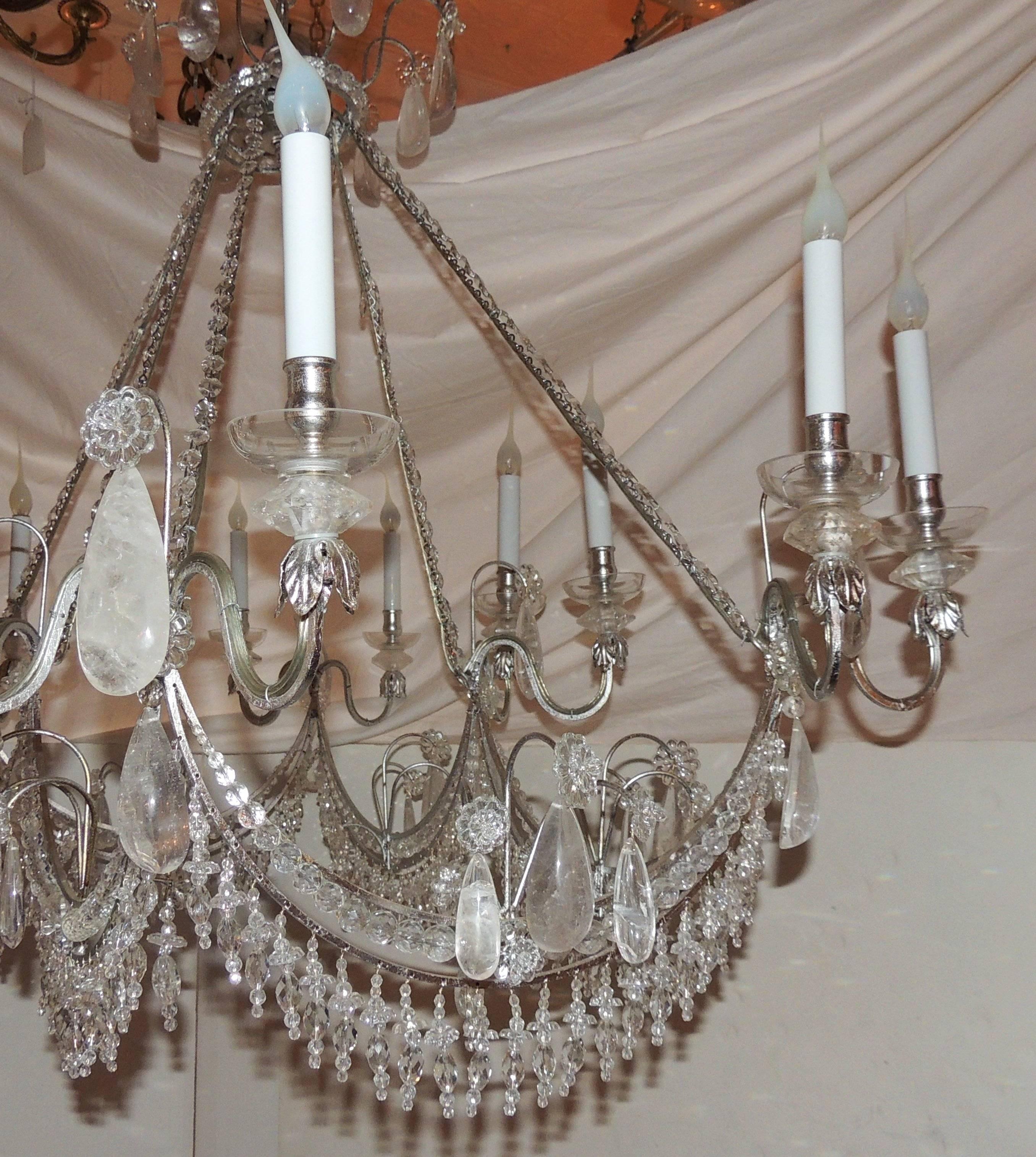 20th Century Wonderful Silver Gilt Crystal Swag Rock Crystal Rectangular Chandelier Fixture