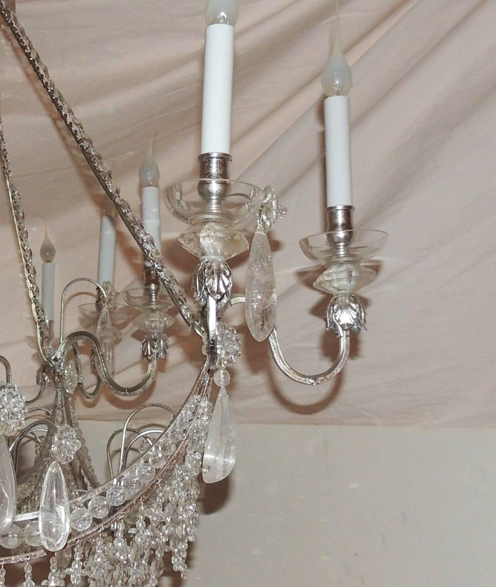 Wonderful Silver Gilt Crystal Swag Rock Crystal Rectangular Chandelier Fixture 1