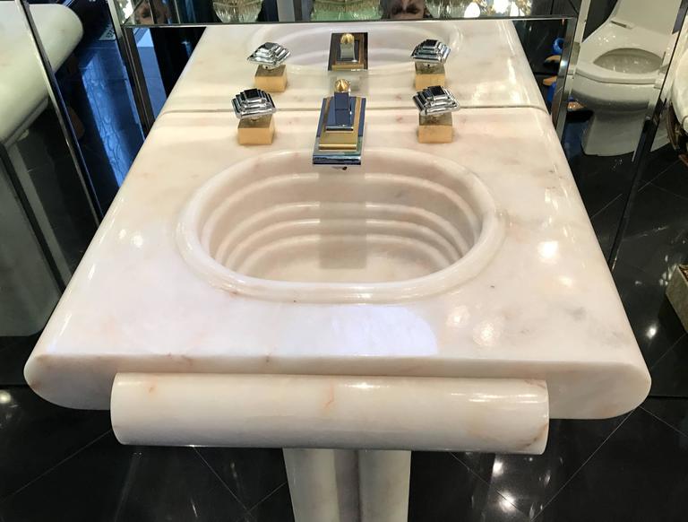 Wonderful Vintage Sherle Wagner Vanity Sink Nickel Brass Onyx Art Deco Nouveau