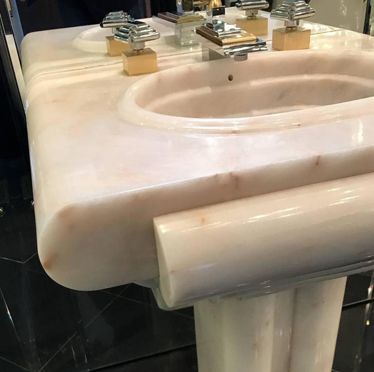 Wonderful Vintage Sherle Wagner Vanity Sink Nickel Brass Onyx Art Deco