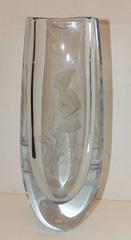 Beautiful Vintage Signed  Strombergshyttan Huntress Crystal Vase Collectable