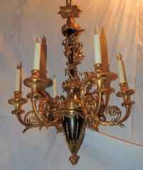 French Empire Neoclassical Six-Light Dore Bronze Goat Flower Chandelier