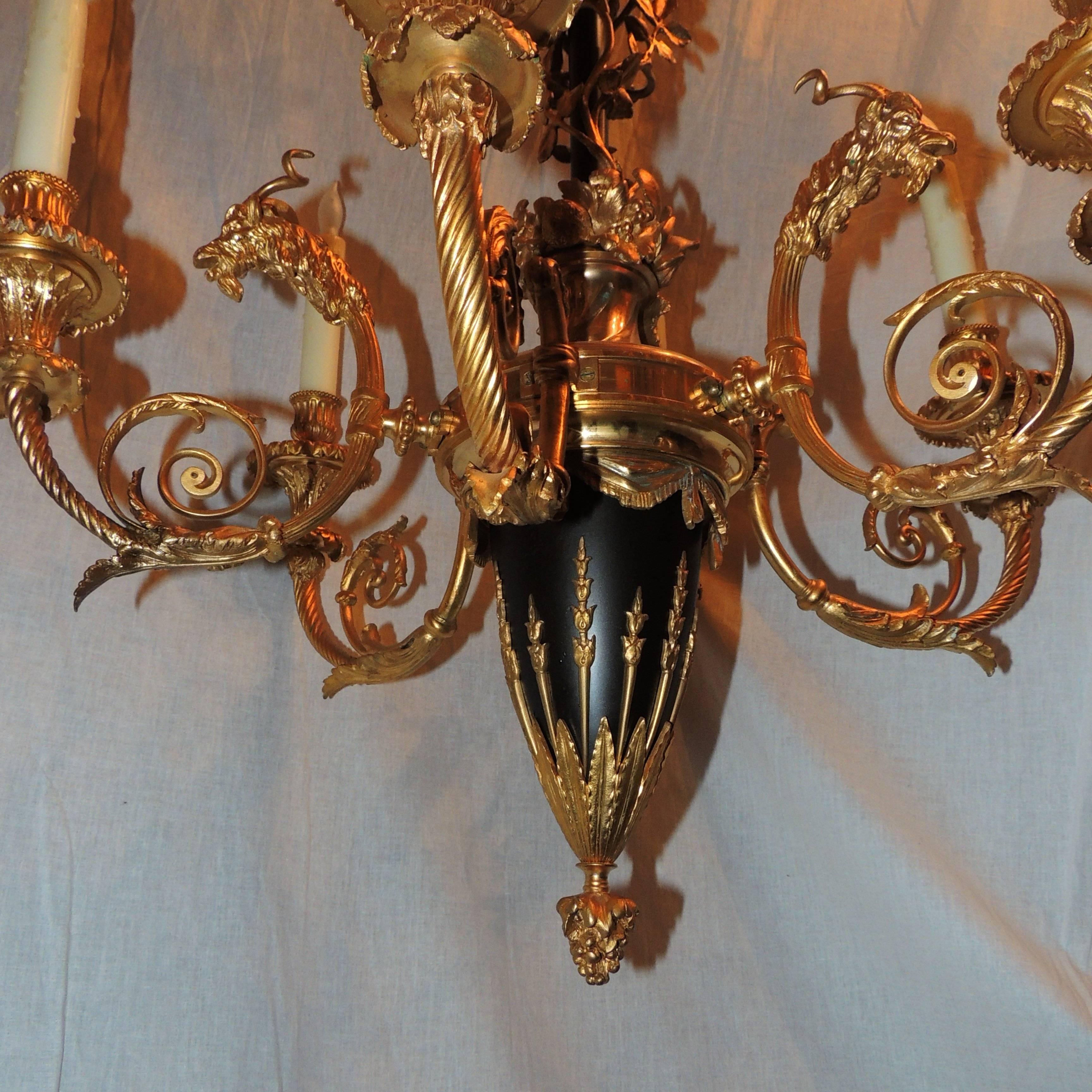 French Empire Neoclassical Six-Light Dore Bronze Goat Flower Chandelier 3
