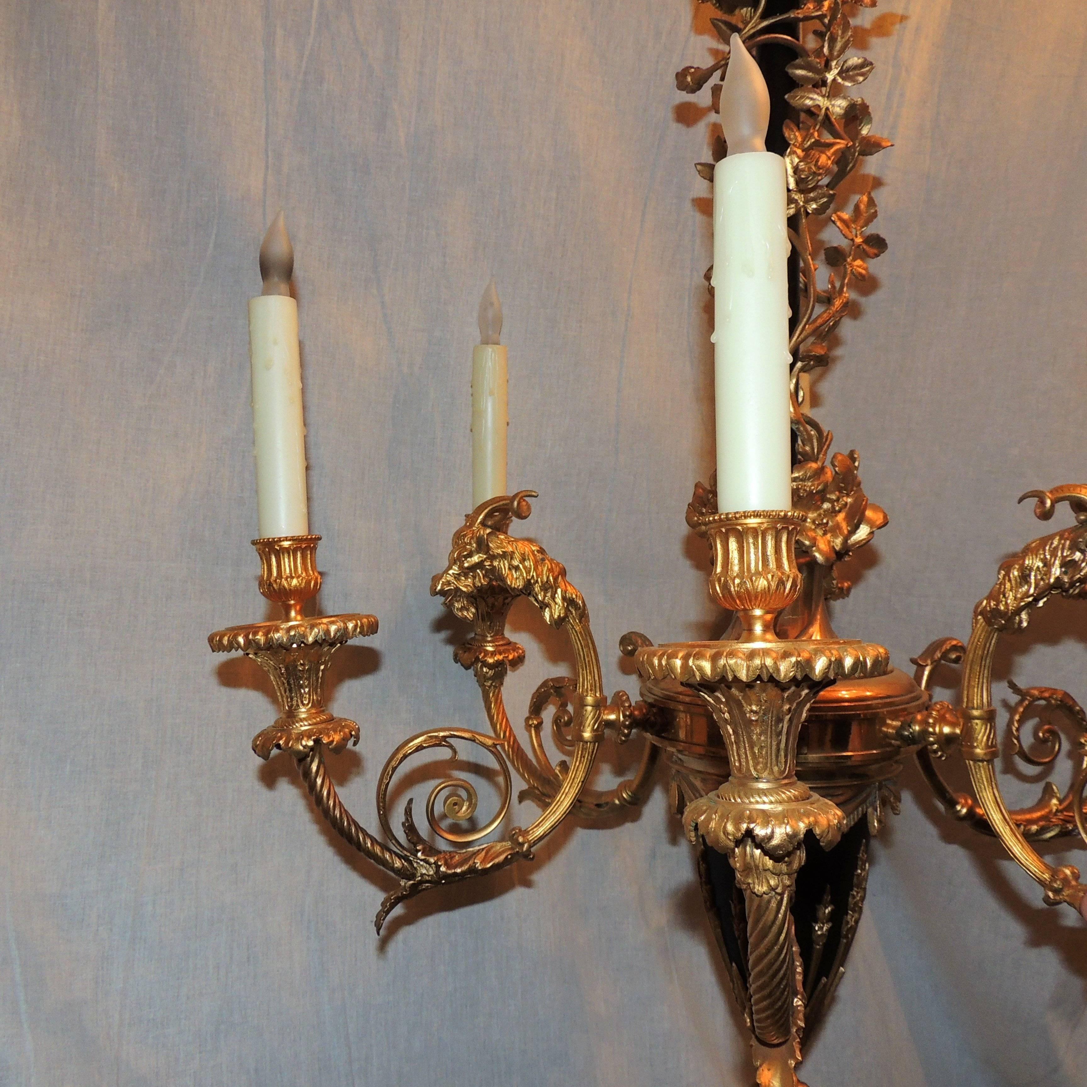 French Empire Neoclassical Six-Light Dore Bronze Goat Flower Chandelier 1