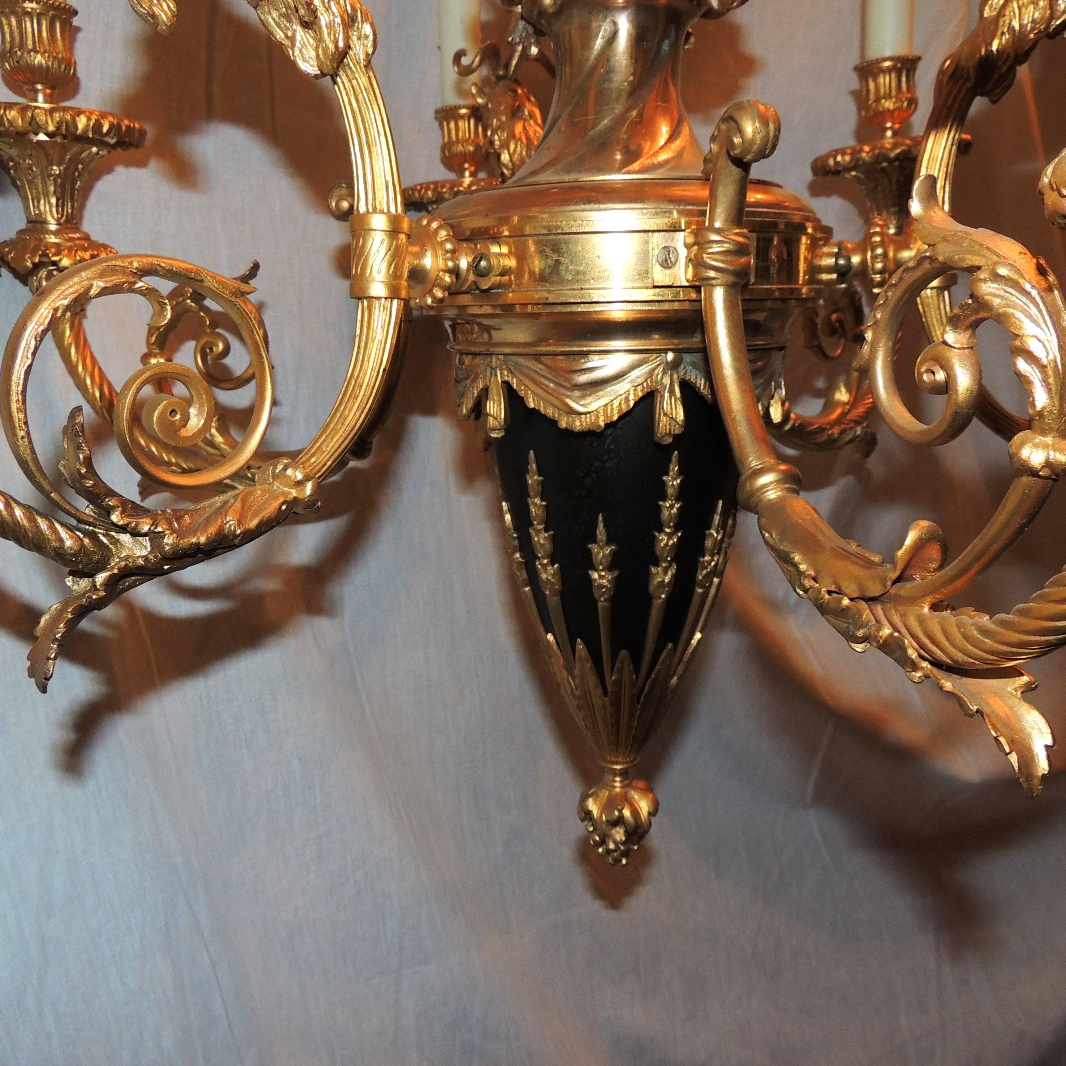 French Empire Neoclassical Six-Light Dore Bronze Goat Flower Chandelier 2