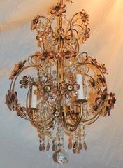 Wonderful Pair of Bagues Italian Basket Form Amethyst Crystal Flower Chandeliers