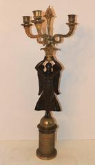 Wonderful Pair of French Empire Dore Bronze Ormolu-Mounted Figural Candelabras