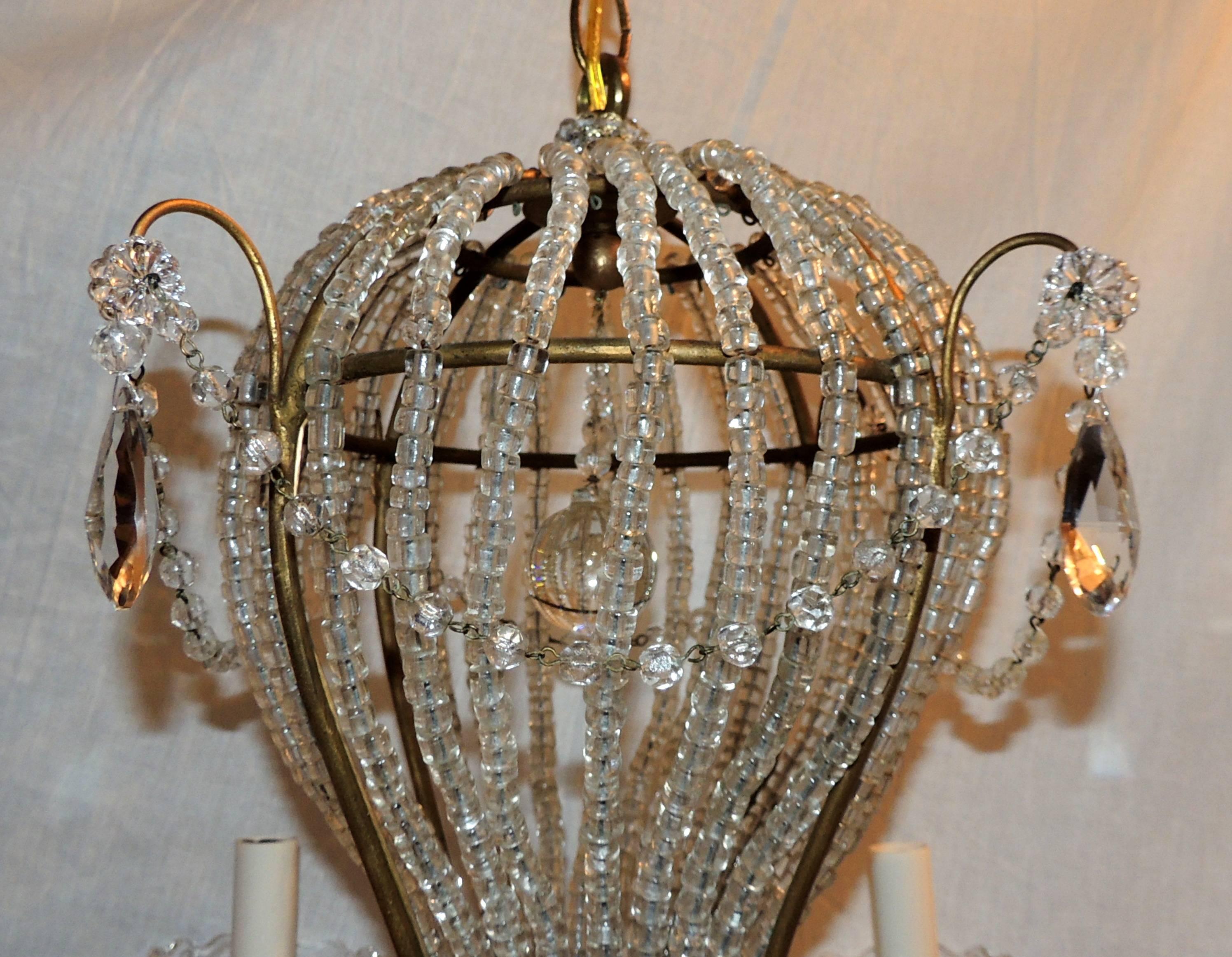 Vergoldete, perlenbesetzte Vintage-Kristall-Heißluftballon-Kronleuchter-Leuchte, Italien (Belle Époque) im Angebot
