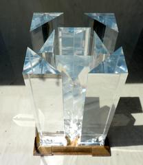 Rare Signed Jeffrey Bigelow Towers Lucite Modern Center Dining Table Bronze Base