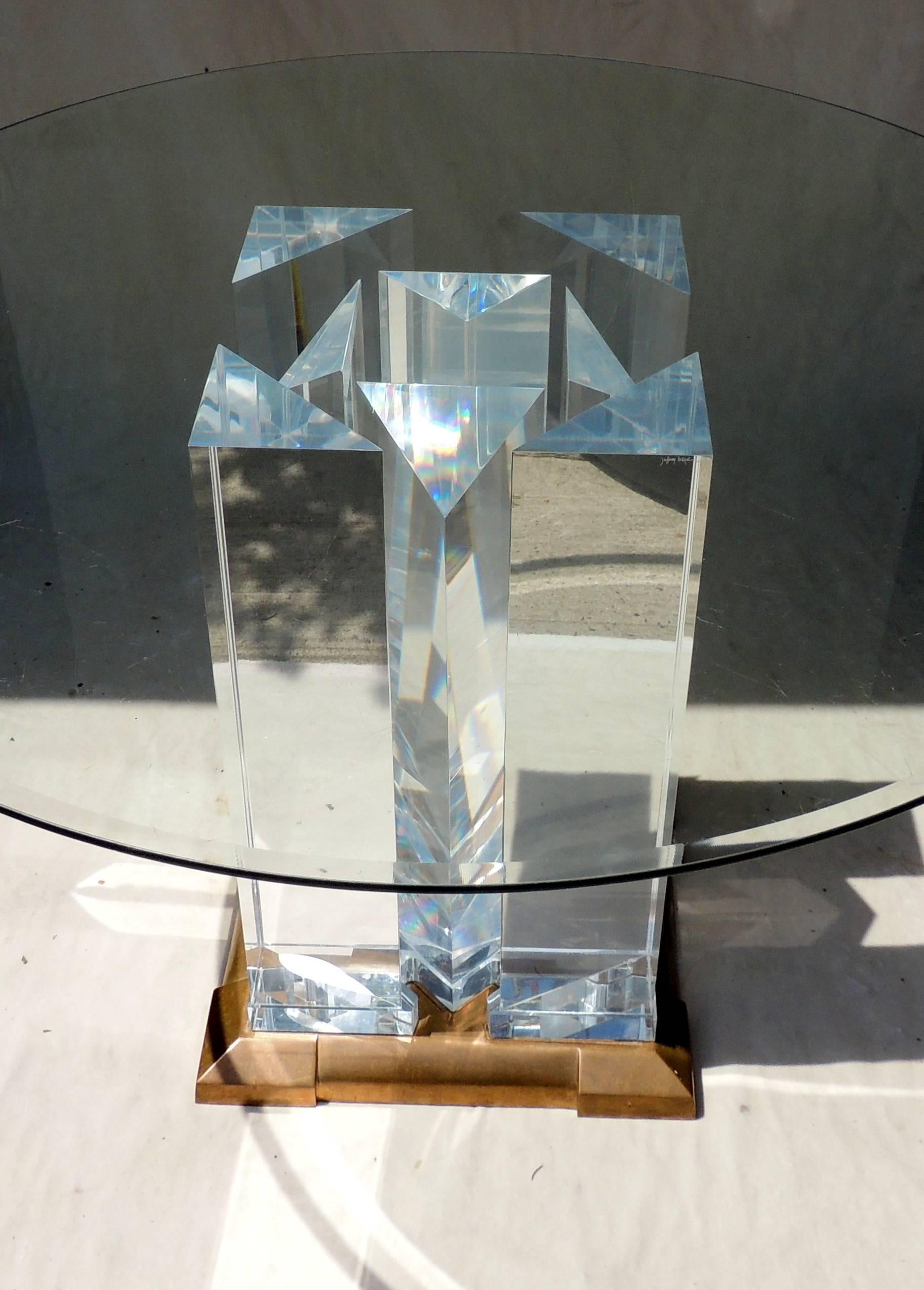 Rare Signed Jeffrey Bigelow Towers Lucite Modern Center Dining Table Bronze Base 1