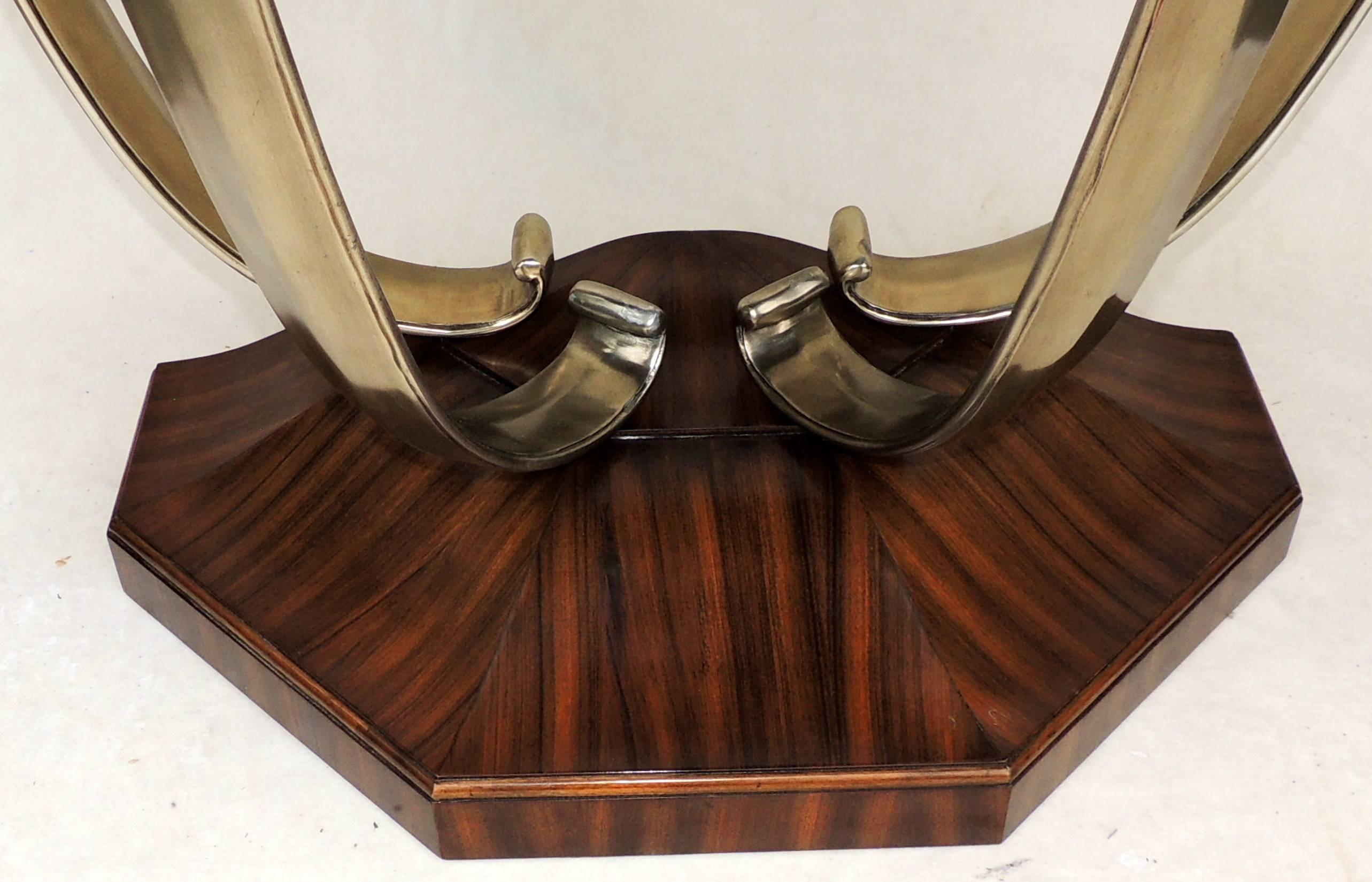 Mid-Century Modern Wonderful French Art Deco Exotic Macassar Ebony Brushed Steel Console Table