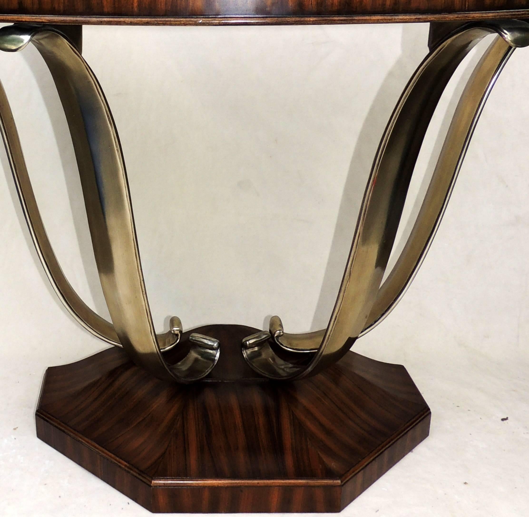 Wonderful French Art Deco Exotic Macassar Ebony Brushed Steel Console Table In Good Condition In Roslyn, NY