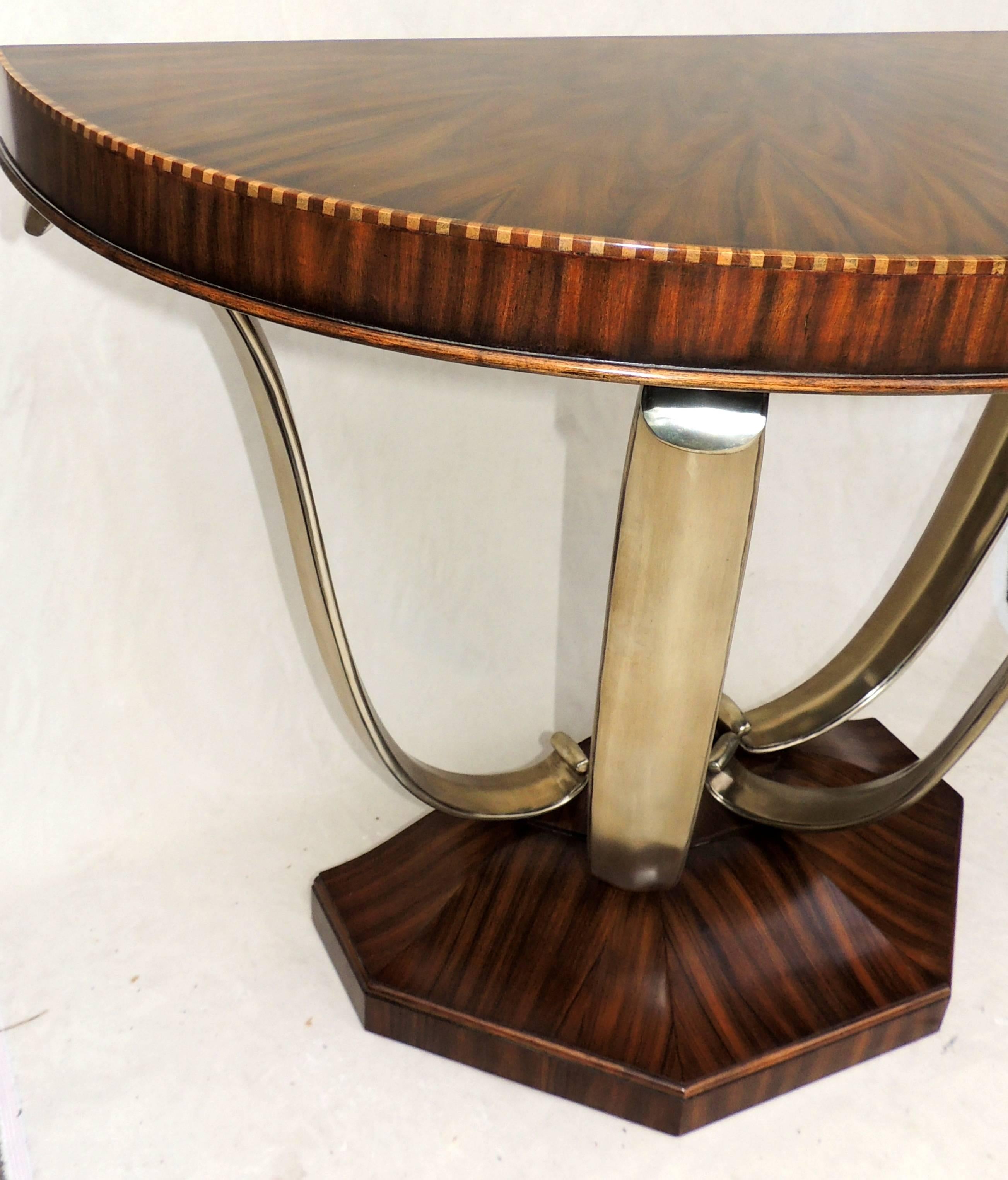 Mid-20th Century Wonderful French Art Deco Exotic Macassar Ebony Brushed Steel Console Table