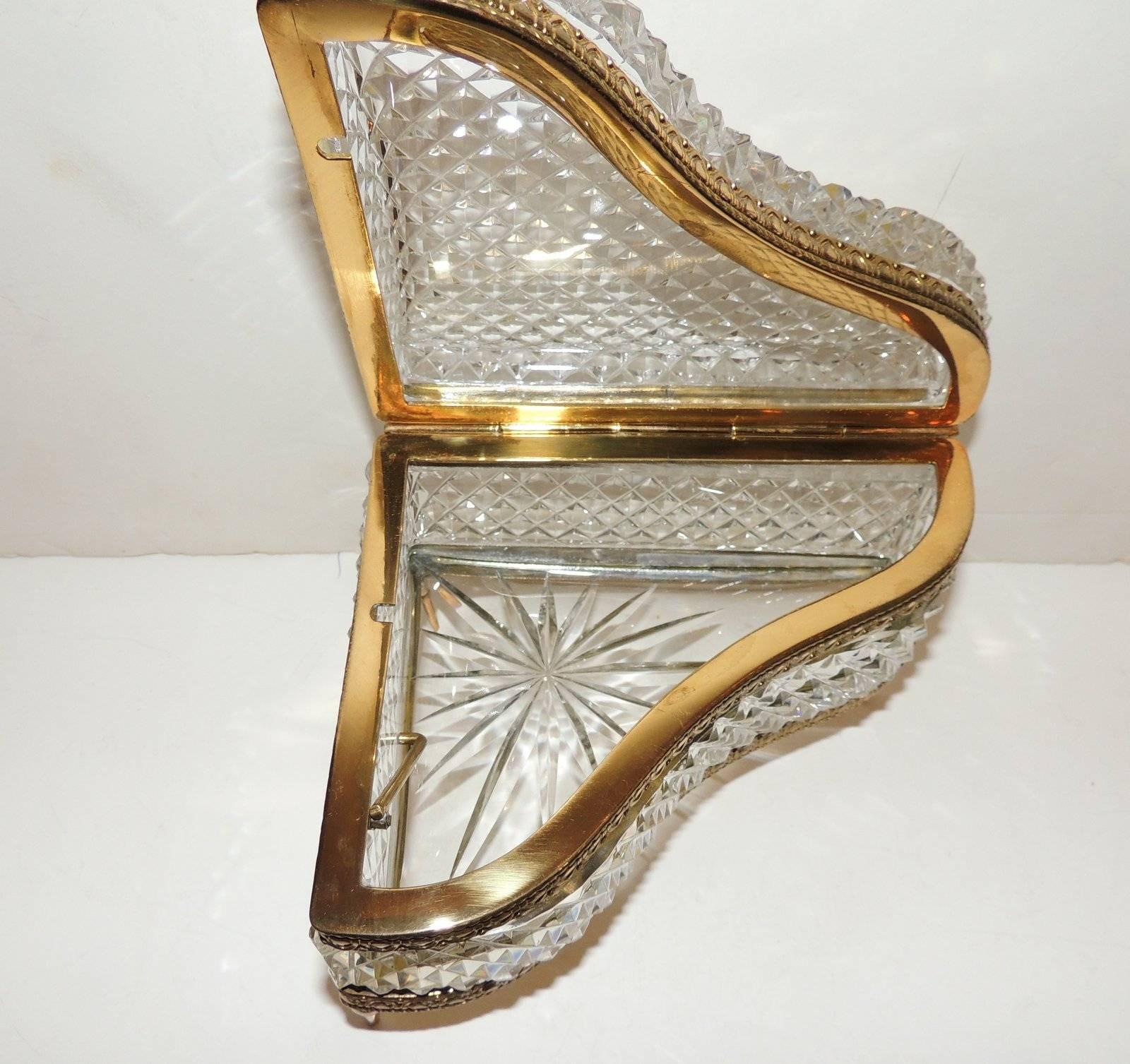 Beautiful French Cut Crystal Dore Gilt Bronze Ormolu-Mounted Piano Box Casket 3