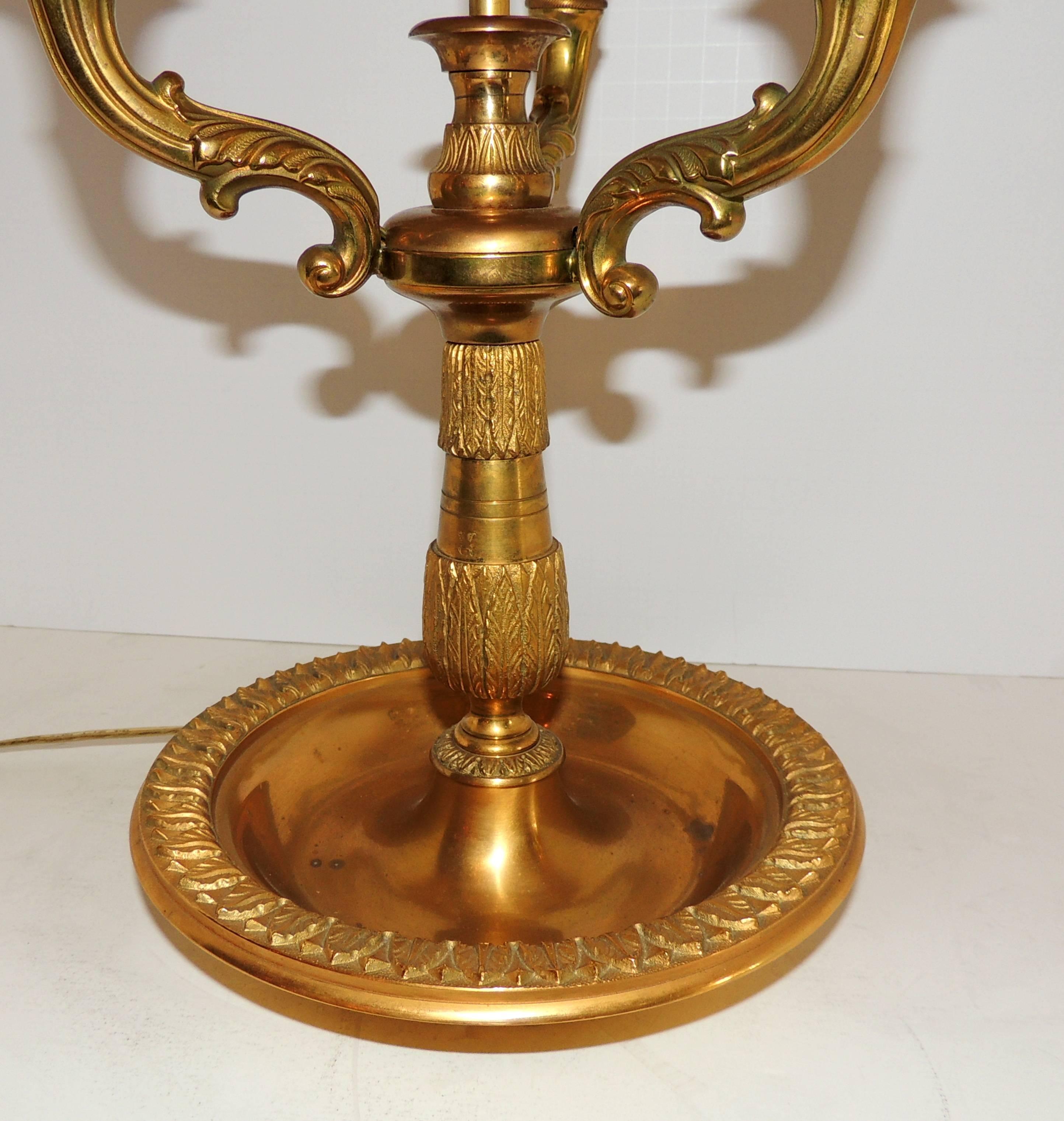 Wonderful French Bronze Neoclassical Bouillotte Three Light Lamp Red Tole Lamp 2