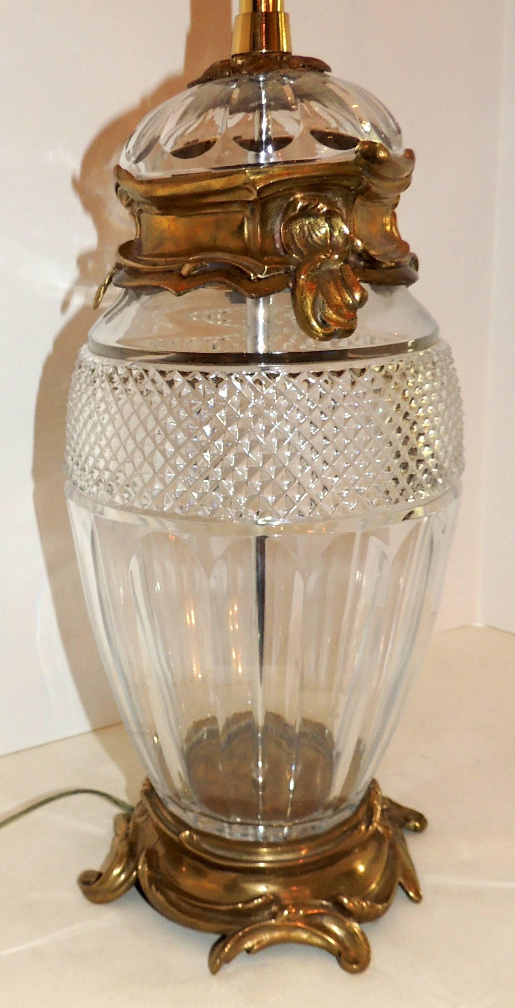 Wonderful Pair French Ormolu Gilt Bronze Cut Crystal Etched Urn Louis XVI Lamps 1