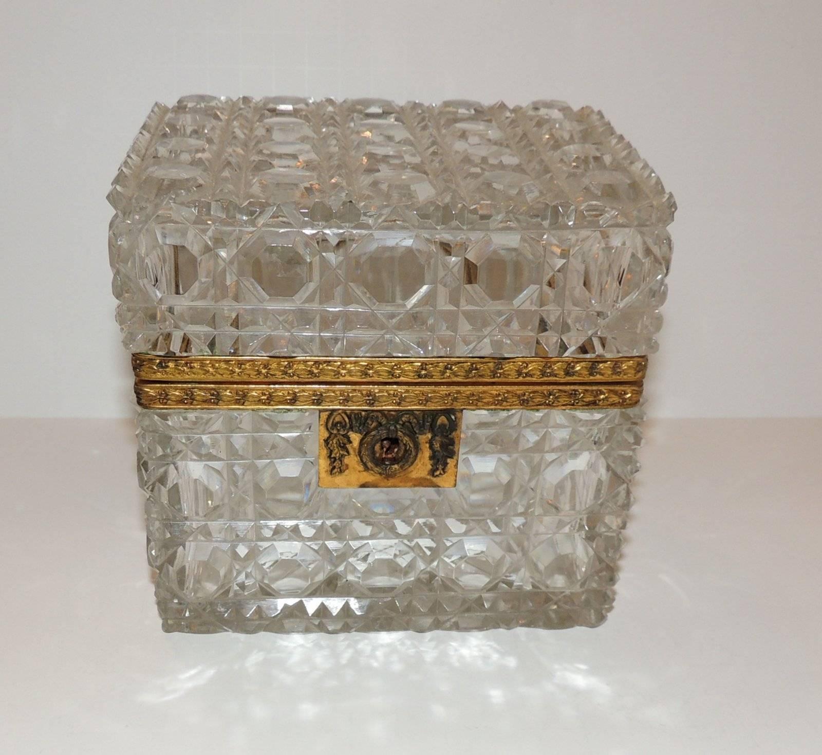 Mid-20th Century Wonderful French Faceted Cut Crystal Bronze Ormolu-Mounted Casket Jewelry Box For Sale