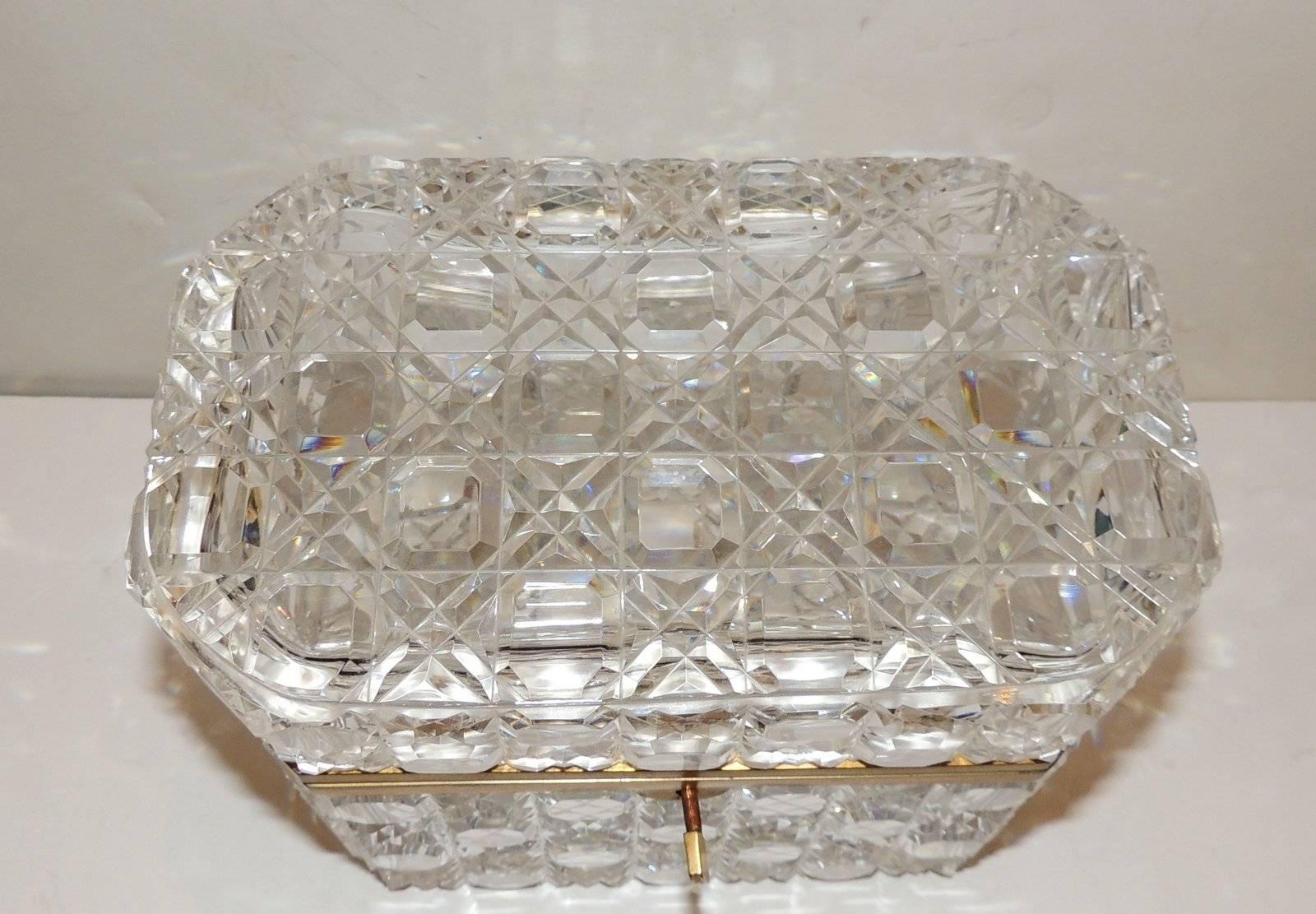 Regency Wonderful Large French Baccarat Bronze Hexagon Cut Crystal Casket Jewelry Box