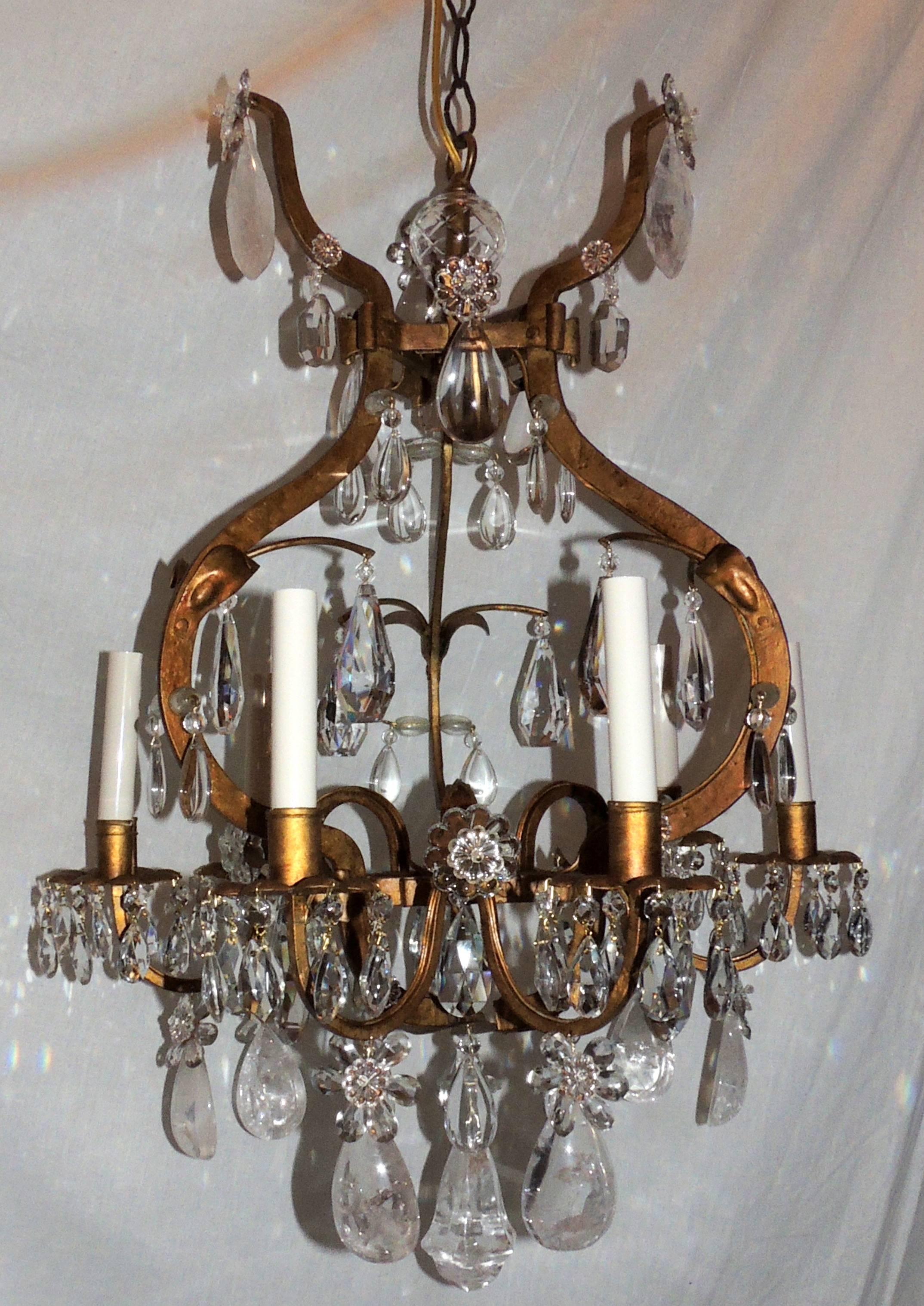 Bagues-Kronleuchter aus vergoldetem Bergkristall, Mid-Century Modern, Lichtblumen-Leuchte im Angebot 3