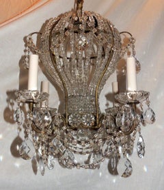 Wonderful Vintage Italy Gilt Beaded Crystal Hot Air Balloon Chandelier Fixture