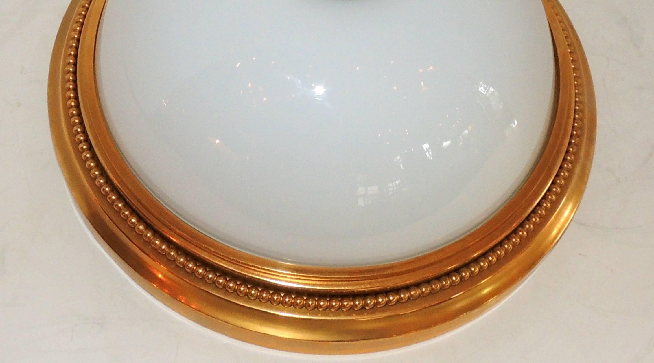 Neoclassical Wonderful Sherle Wagner Doré Bronze White Dome Glass Flushmount Light Fixture