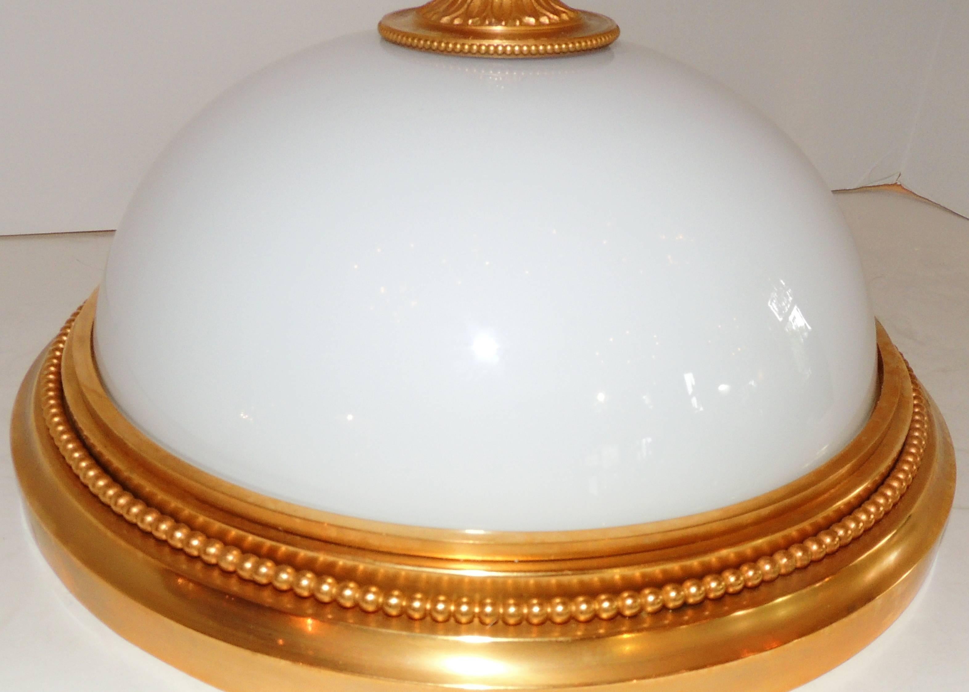 American Wonderful Sherle Wagner Doré Bronze White Dome Glass Flushmount Light Fixture