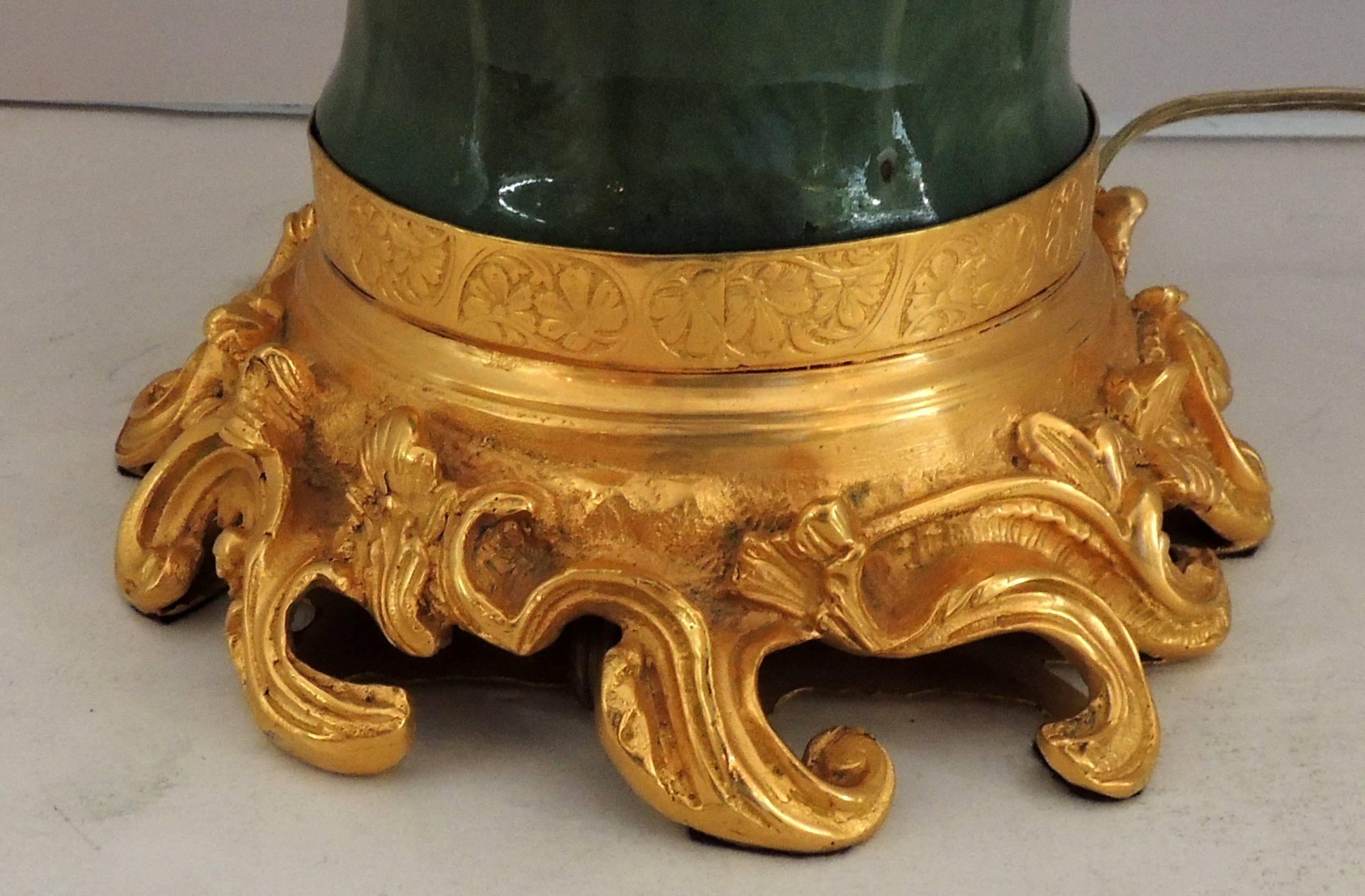 Mid-20th Century Wonderful Ormolu Gilt Doré Bronze Mounted Green Celadon Glazed Caldwell Lamp