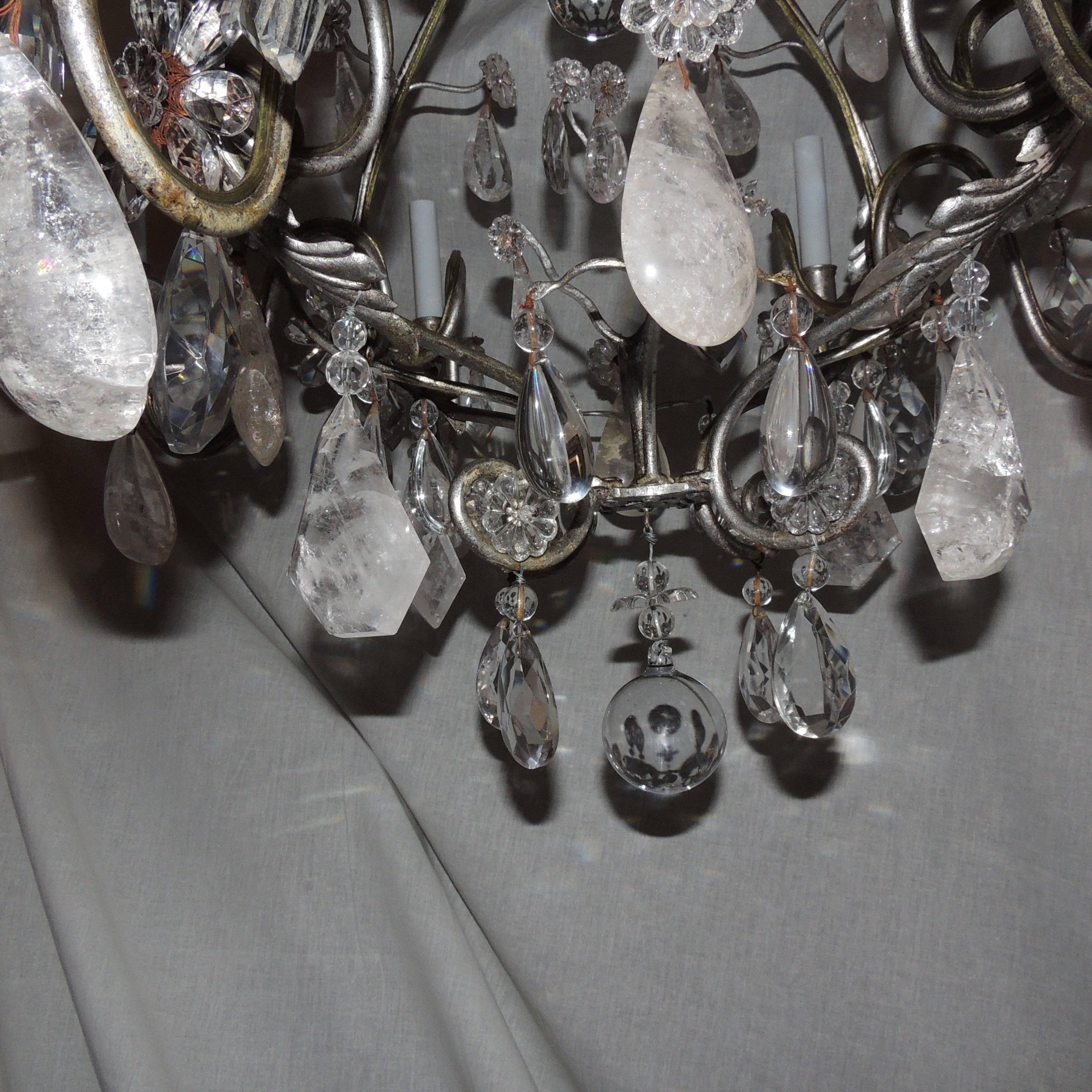 Transitional Silvered Gilt Bagues Eight-Light Rock Crystal Jansen Chandelier In Good Condition For Sale In Roslyn, NY