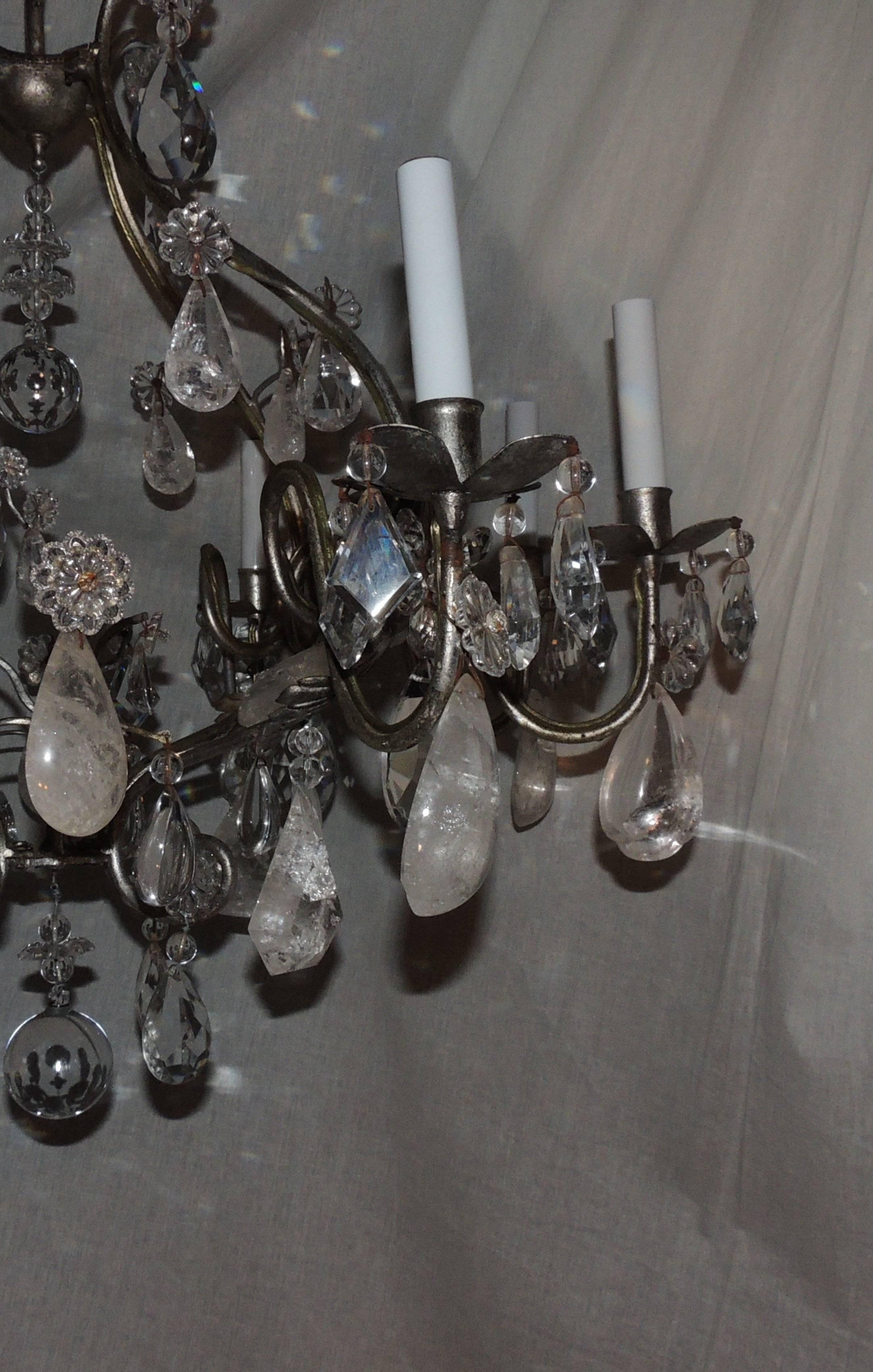 Mid-20th Century Transitional Silvered Gilt Bagues Eight-Light Rock Crystal Jansen Chandelier For Sale