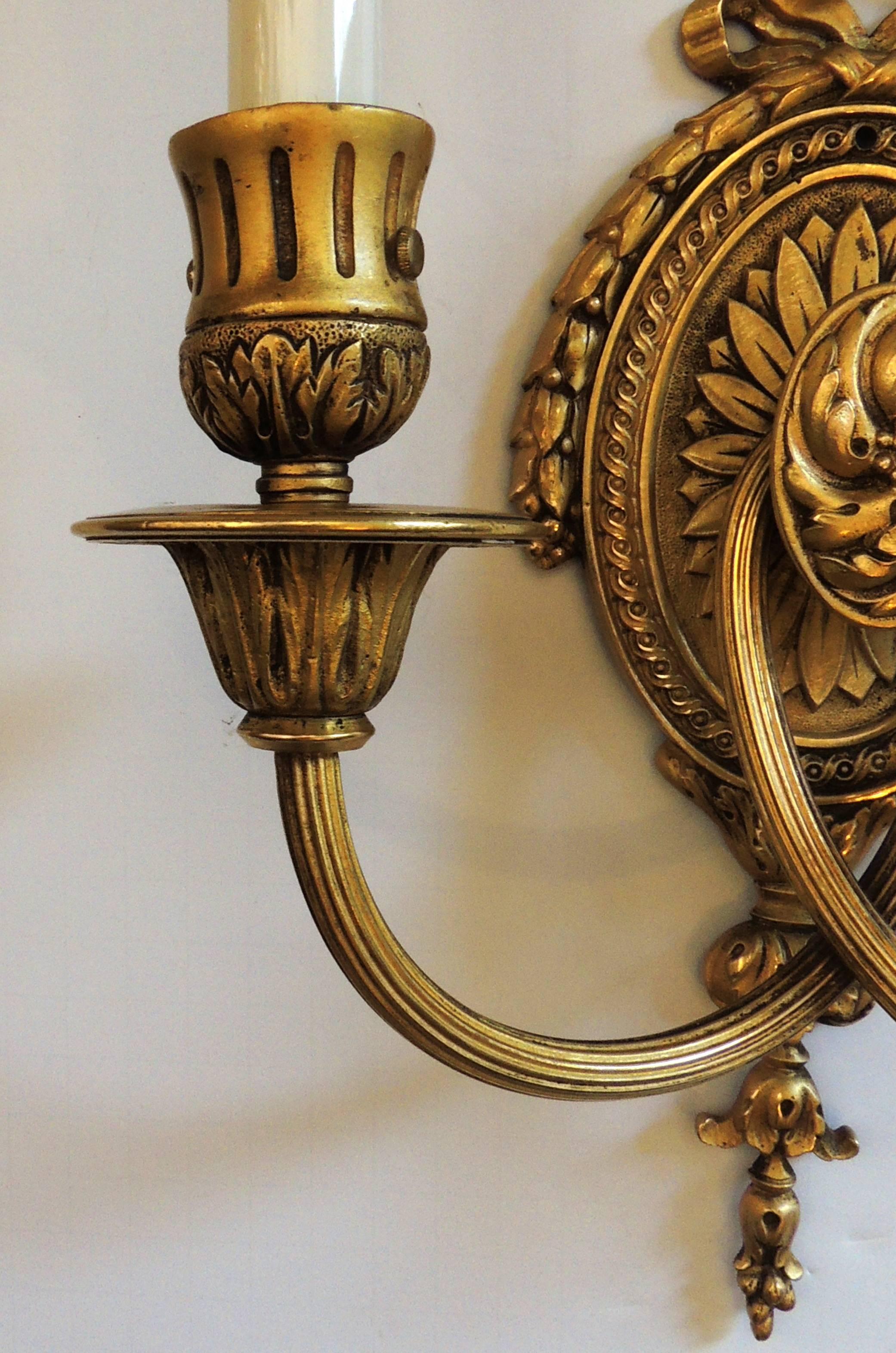 Gilt Wonderful Set Four French Bronze Caldwell Neoclassical Regency Two-Arm Sconces