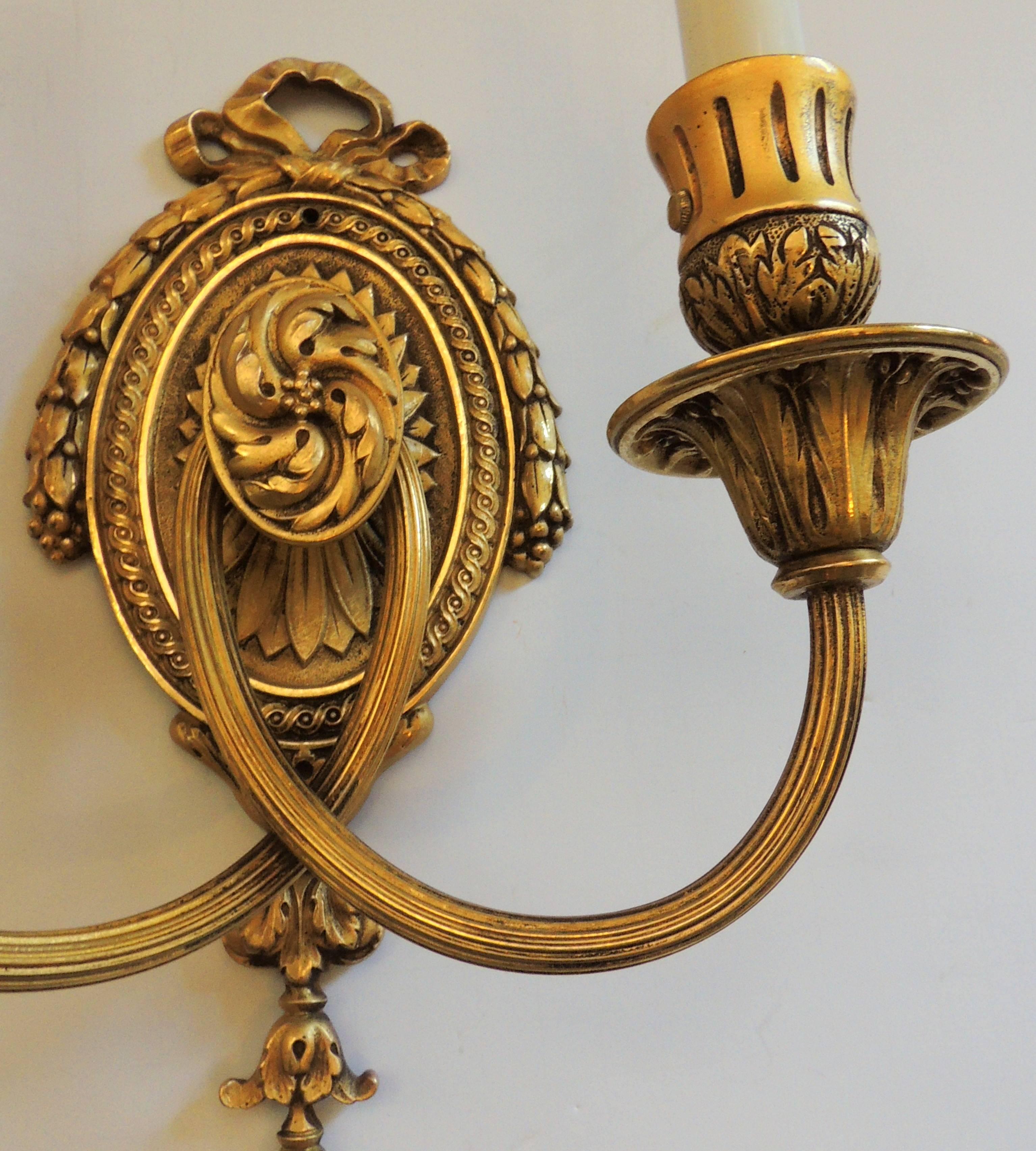 Wonderful Set Four French Bronze Caldwell Neoclassical Regency Two-Arm Sconces 1