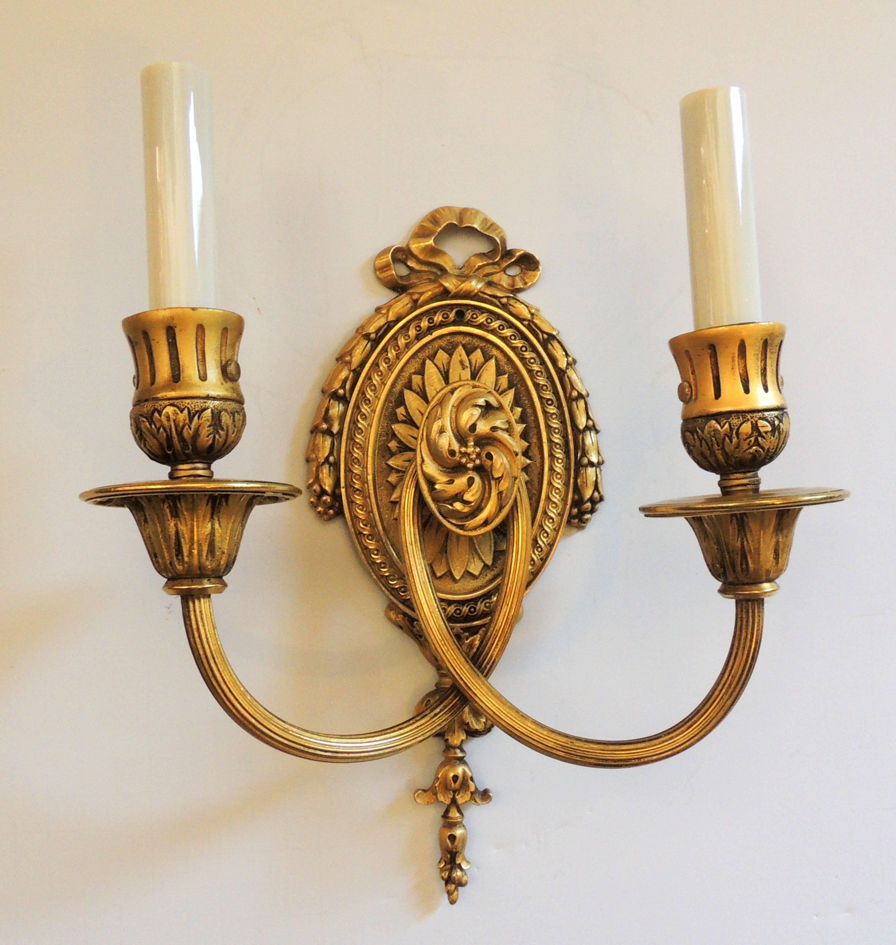 Wonderful Set Four French Bronze Caldwell Neoclassical Regency Two-Arm Sconces 2