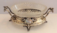 Wonderful Pair of 800 European Silver Cut Crystal Centerpieces Compotes Handles