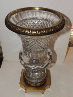 Wonderful French Pair of Gilt Bronze Ormolu-Mounted Cut Crystal Glass Urn Vases