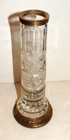 Wonderful Pair of French Gilt Doré Bronze Etched Cut Crystal Glass Ormolu Vases