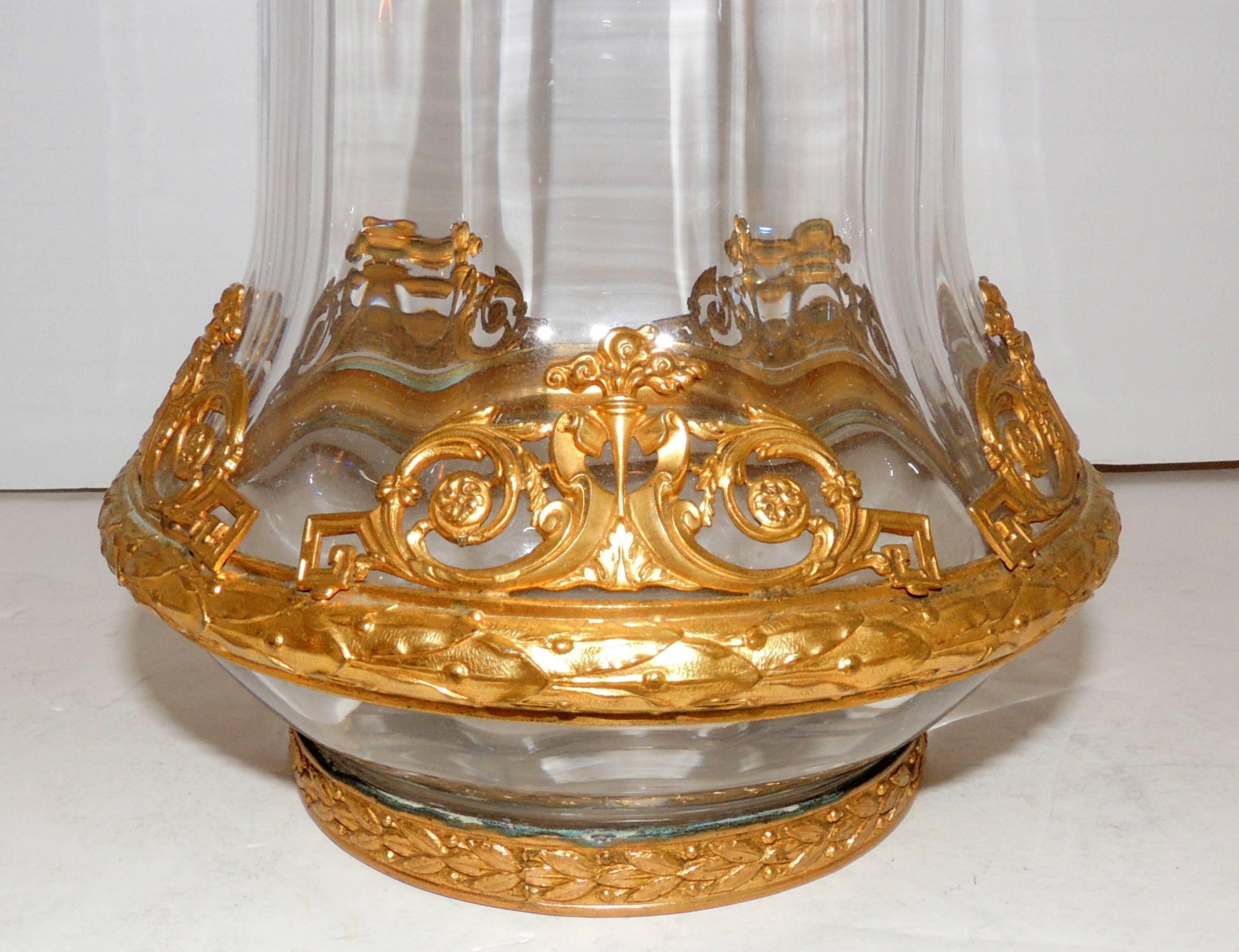 Wonderful French ormolu gilt doré bronze-mounted crystal vase glass urn.